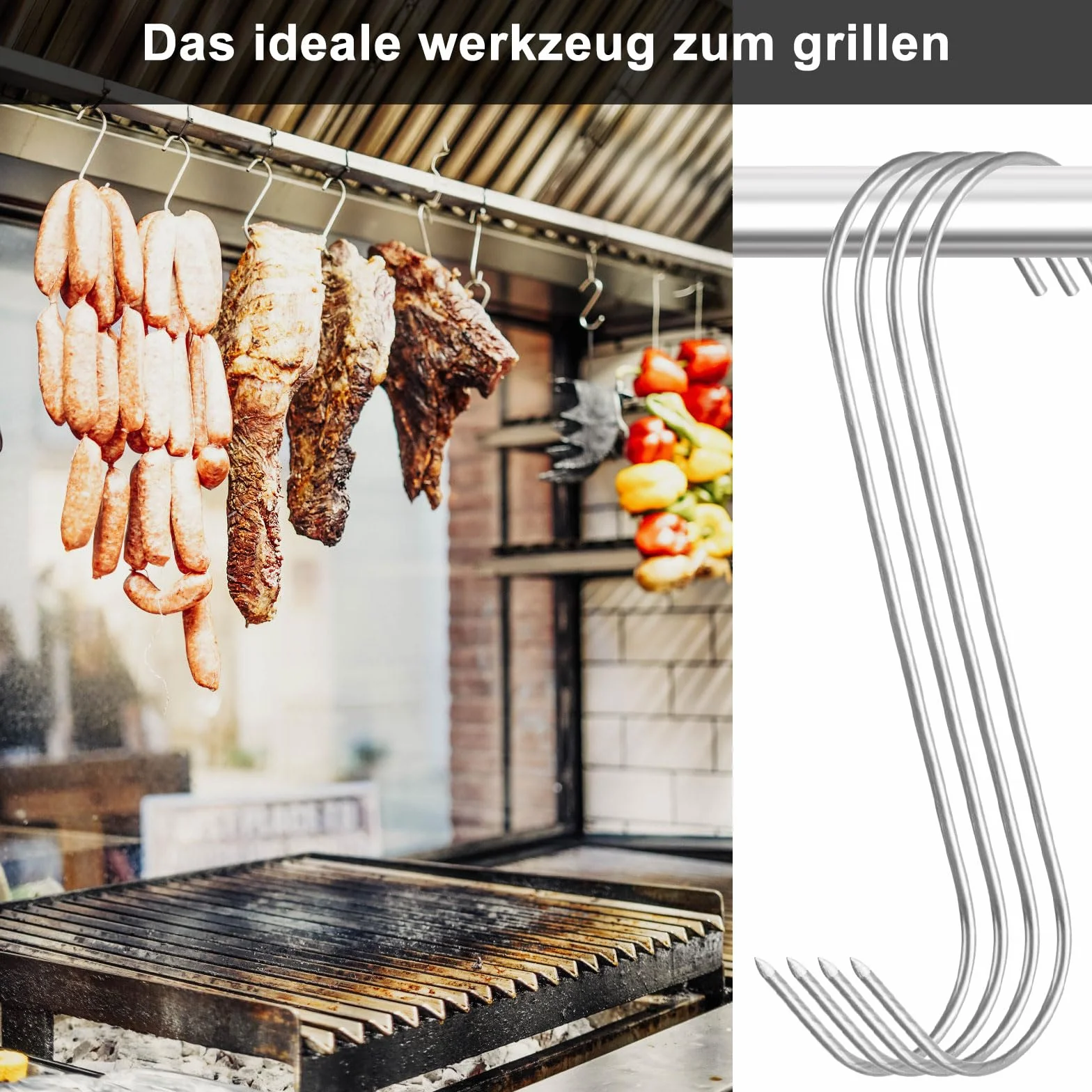 HENGBIRD 20 sztuk haczyków do mięsa ze stali nierdzewnej S haczyki rzeźnicze