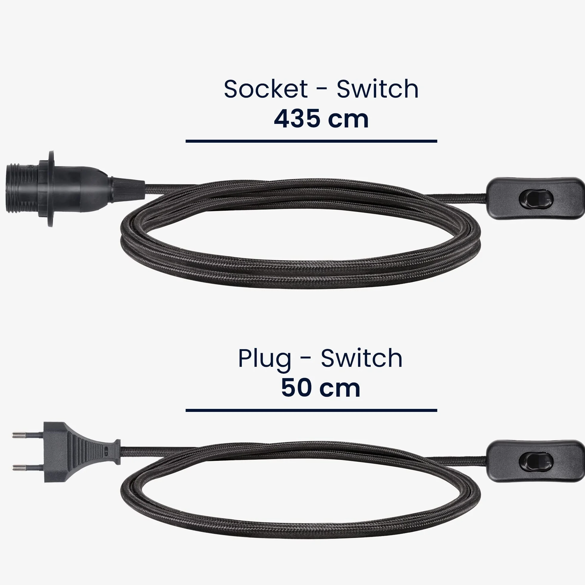 kwmobile Oprawa lampa E14 z przełącznikiem - kabel tekstylny 5 m - przewód zasilający z pierścieniem śrubowym przełącznik - zawieszenie lampa, czarny