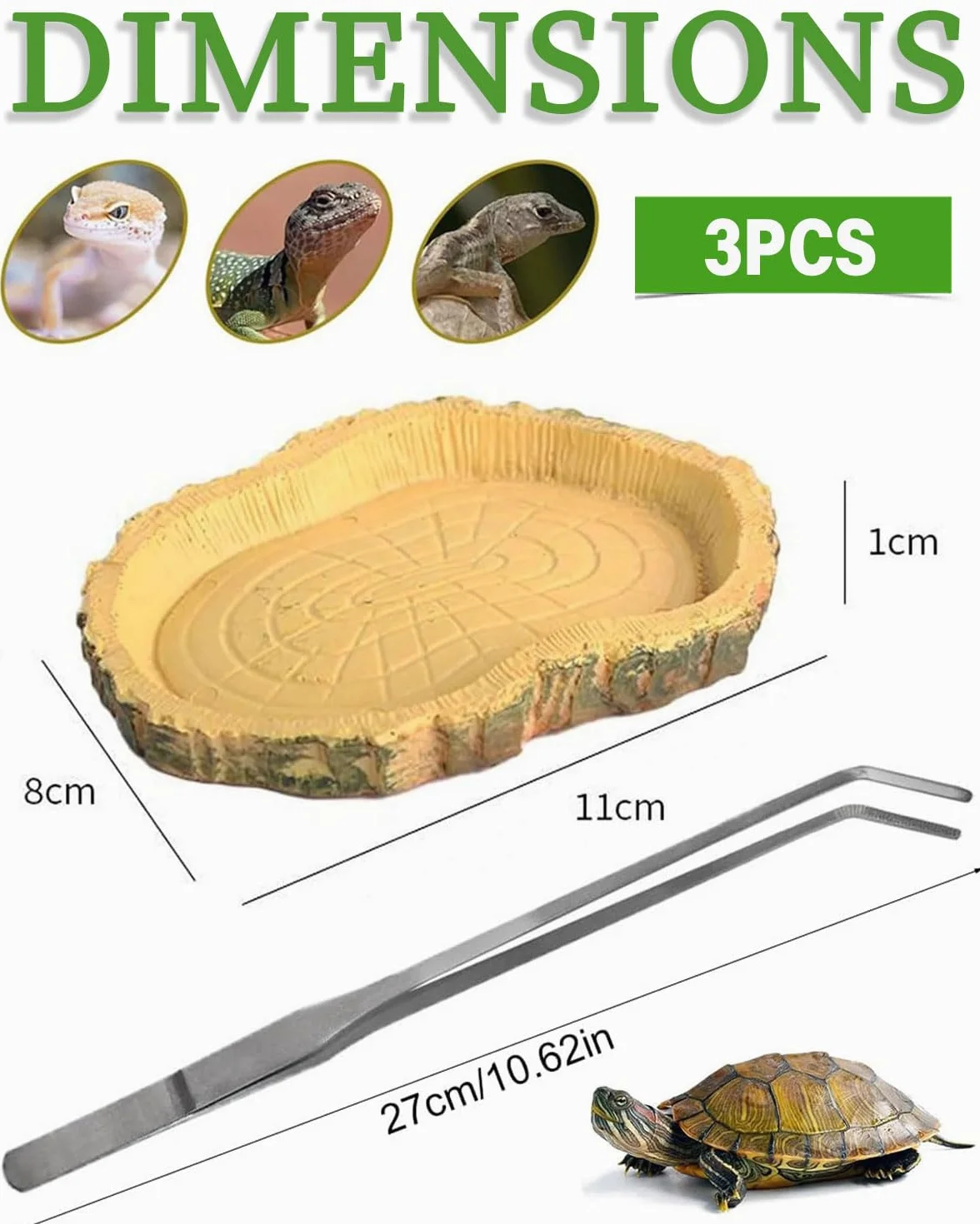 2 sztuki akcesoriów żółwi - miski na wodę, miska na żywność, miska na wodę do terrarium, miska na wodę, miska, akcesoria do węża, żółwia, gekona (+1 pęseta)