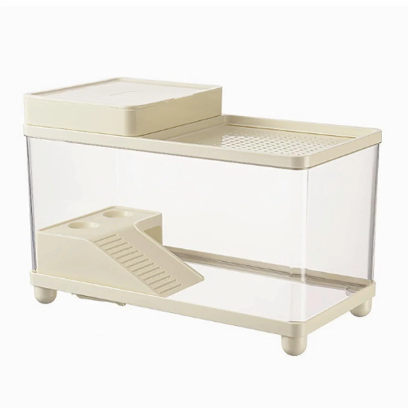 Siedlisko terrarium Zbiornik do karmienia żółwi użytku domowego zakryty drenażem z dołu platformy wspinaczkowej Terrarium akwariowe(Milk Yellow)
