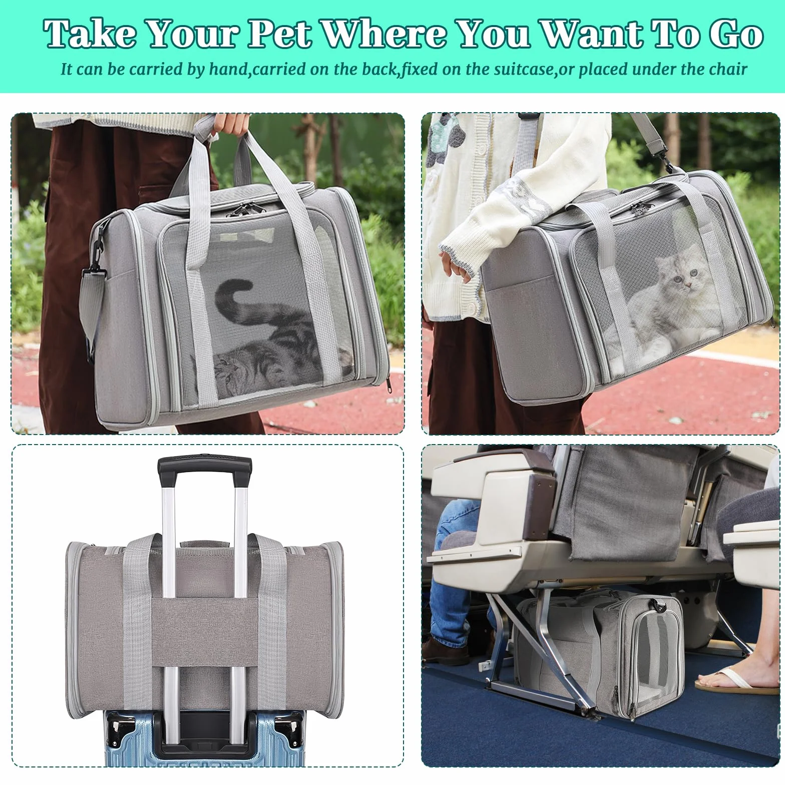 Sprifityy 45x30x30 cm torba transportowa dla kota, torba transportowa dla zwierząt domowych, składana i oddychająca torba transportowa dla kota, 7kg pudełko transportowe dla kota, pudełko transportowe