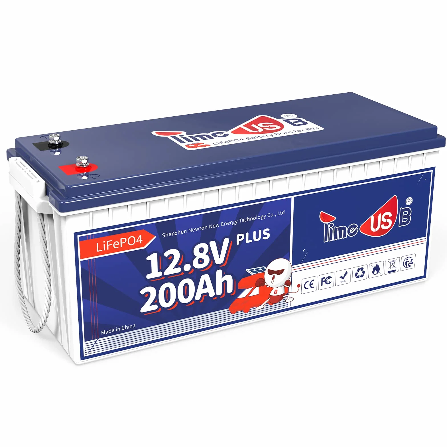 Timeusb Akumulator LiFePO4 12V 200Ah PLUS 2560Wh Akumulator litowy z BMS 200A,Akumulator głębokiego cyklu Moc wyjściowa 2560W,Bateria litowo-żelazowo-fosforanowa dla Solarny Kemping Łódź Strona główna