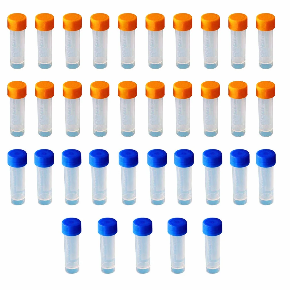 Plastikowe probówki 5 ml z pokrywką, stopniowane, 35 sztuk do laboratorium
