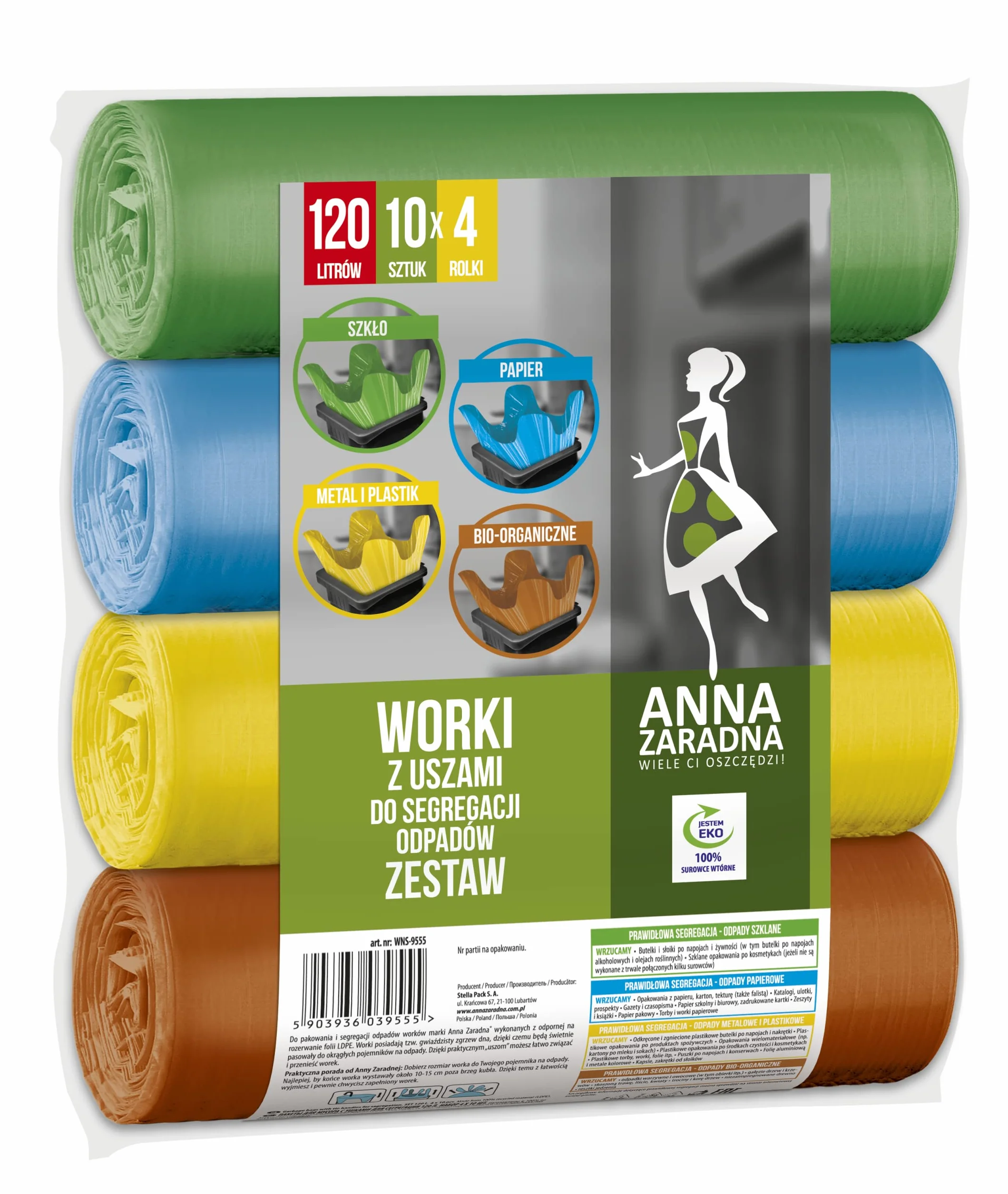 Anna Zaradna Worki z uszami do segregacji odpadów ZEStellaAW 120L 4x10szt
