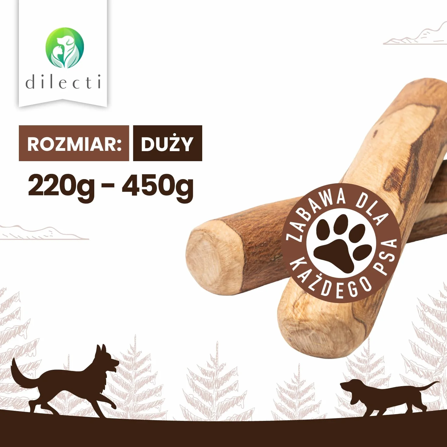 gryzaki dla psów z drewna oliwnego - Gęste i twarde przysmaki dla psów naturalnie bogate w przeciwutleniacze, wzbogacone naturalną oliwą z oliwek - rozmiar L (220-450g), opakowanie 2 szt.