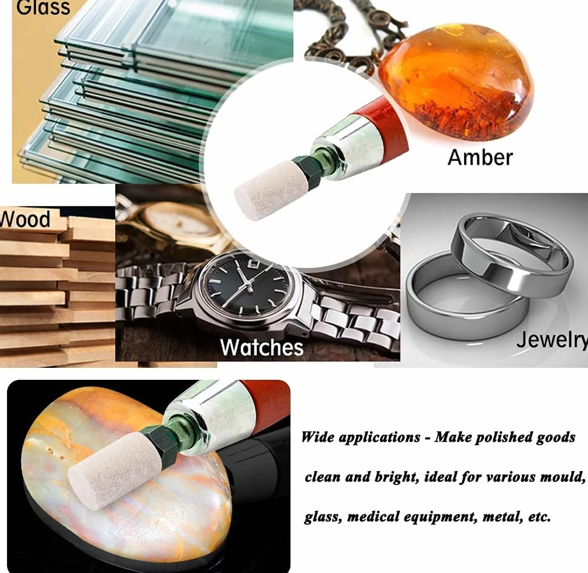 100 Sztuk Głowica Szlifierska, 80-Ziarnistość Różowa Funsed Alumina Pa Tarcza Polerska Ścierne Narzędzie Do Kamienia Ściernego 4-10mm Elektryczny Kamień Polerski, Do Jadeitowego Drewna Metalowego