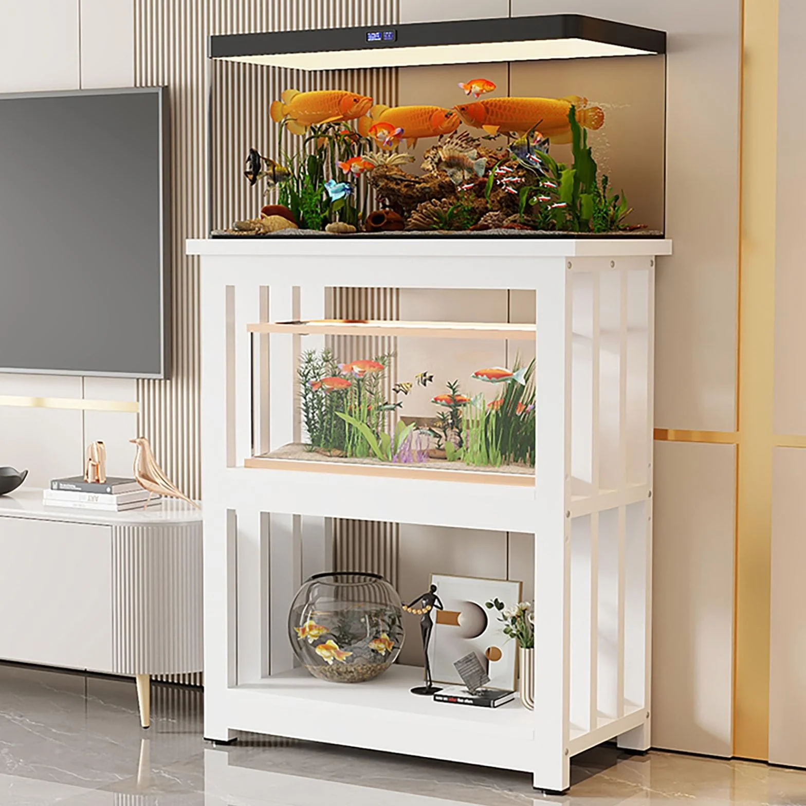 Wielopoziomowy stalowy stojak do akwariów 30-50 cm, regulowana półka do terrarium z gadami, wytrzymała szafka do domu lub biura - idealne rozwiązanie do przechowywania