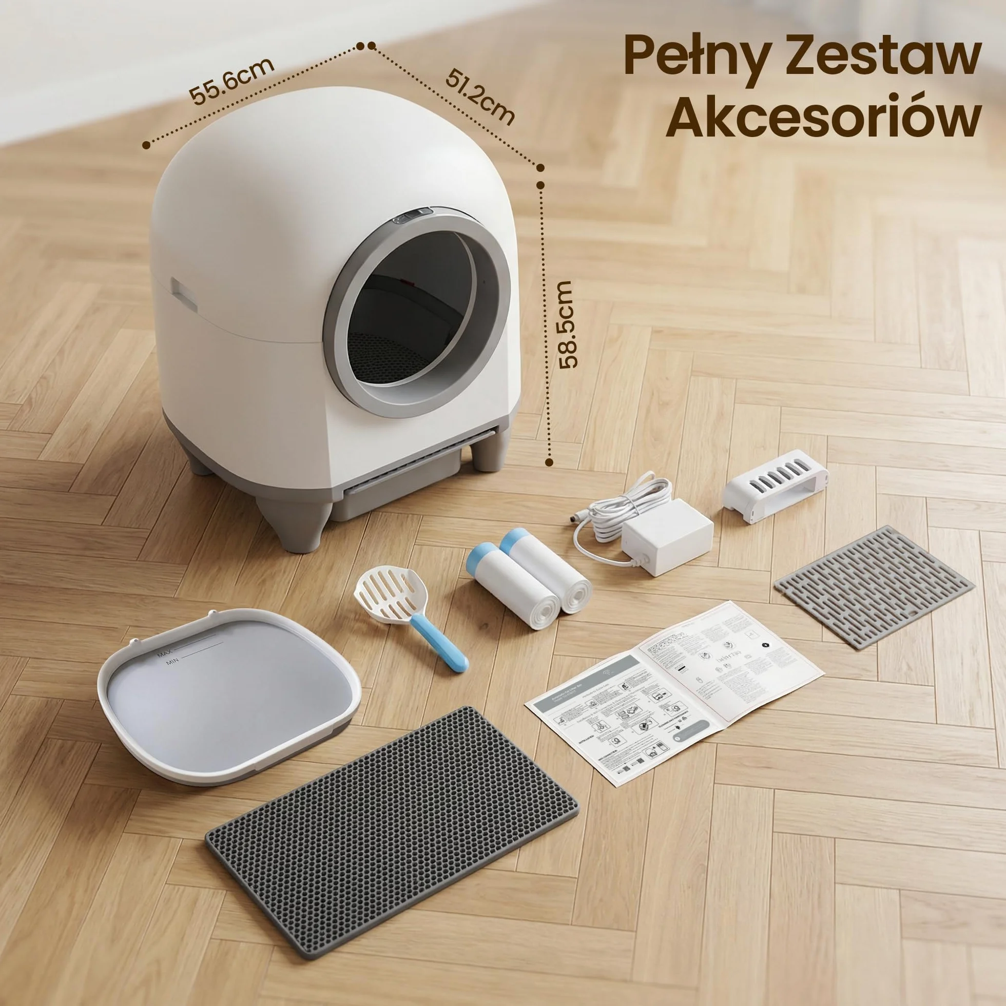 Devoko Samoczyszcząca Kuweta dla Kotów Duża Pojemność 90L | Automatyczna z Sterowaniem przez Aplikację i 9 Czujnikami | Automatyczna Samoczyszcząca Kuweta Zaprojektowana dla Dużych Kotów (max. 10kg)