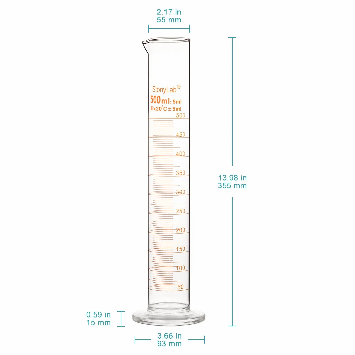Cylinder pomiarowy szklany 500 ml szkło borokrzemowe