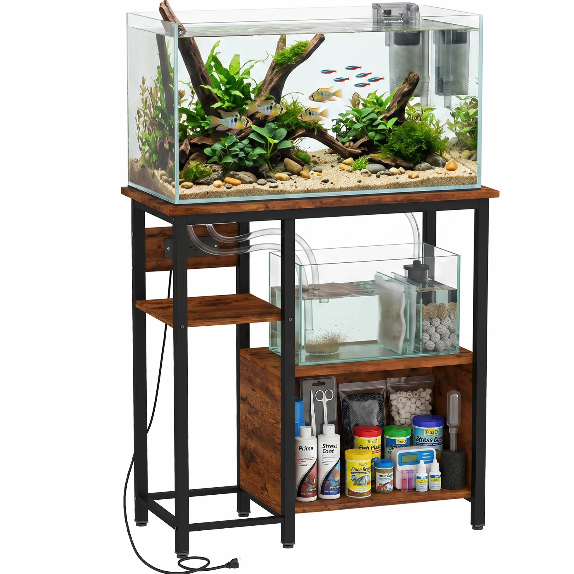 PawHut Stojak na akwarium z gniazdkami elektrycznymi, stojak do akwarium, wytrzymały stojak na gady, z półką, 78 x 35 x 78,5 cm, do salonu, domu, biura, do przechowywania akcesoriów i paszy