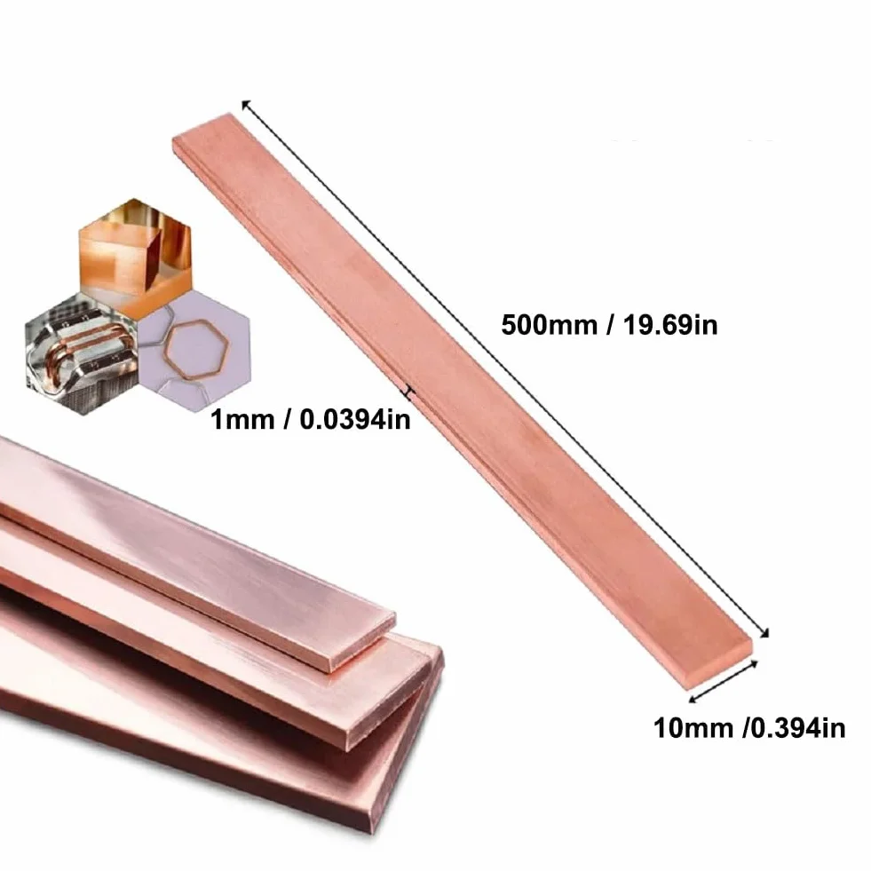 Płaska taśma miedziana - 2 szt. Miedziany pręt gruby 1 mm czysta miedź Prostokątna stała blacha o szerokości 5/6-40 mm Długość 500 mm,Width: 10mm