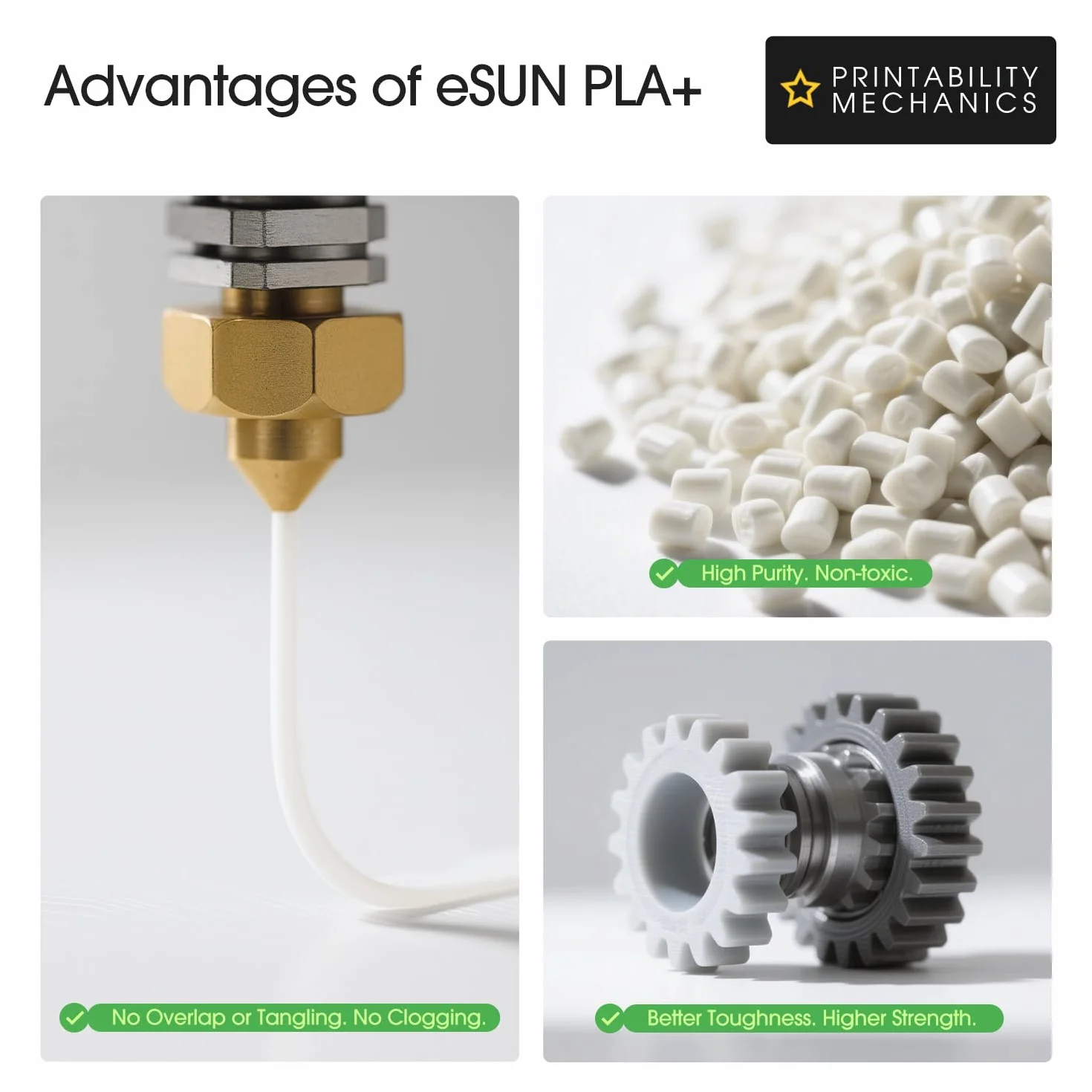 eSUN PLA+ Filament 1,75 mm, wzmocniona wytrzymałość drukarka 3D Filament PLA Plus, dokładność wymiarowa +/- 0,03 mm, 1KG Cewka (2,2 LBS) Filament do drukarki 3D, Biały Kość