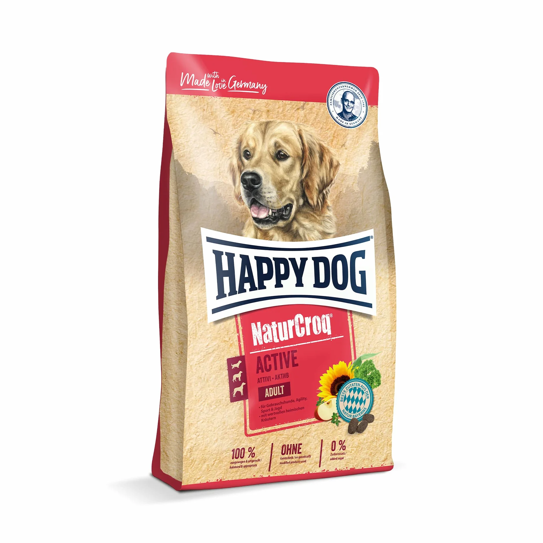 Happy Dog 60530 – NaturCroq Active – pojedyncza karma z rodzimymi ziołami dla dorosłych psów – zawartość 15 kg