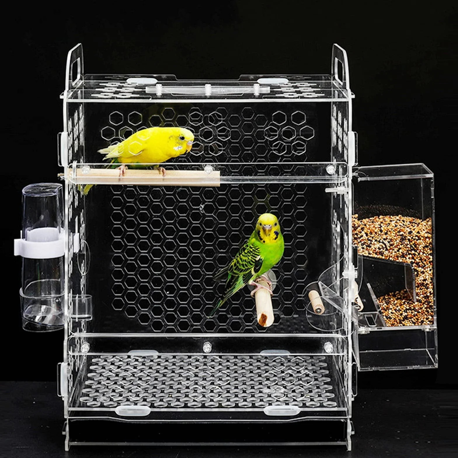 Klatki dla ptaków Pet Klatka dla ptaków Akrylowa oddychająca budka dla ptaków Papuga Skóra tygrysa Klatka hodowlana z akcesoriami dla ptaków Klatka Bird Carrier (kolor: zestaw posiłków)