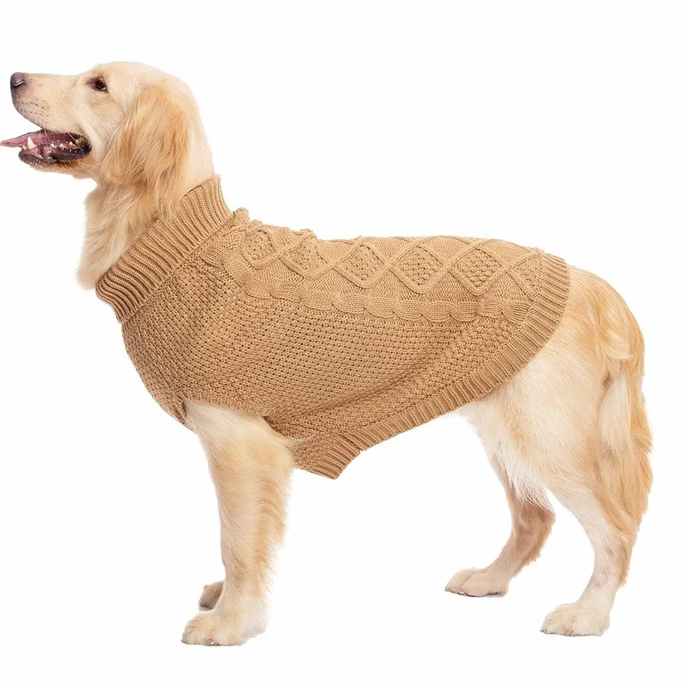 Mihachi Sweter dla psa z golfem, sweter dla psa, płaszcz zimowy, odzież klasyczna, dzianinowa odzież z otworem na smycz, na zimną pogodę