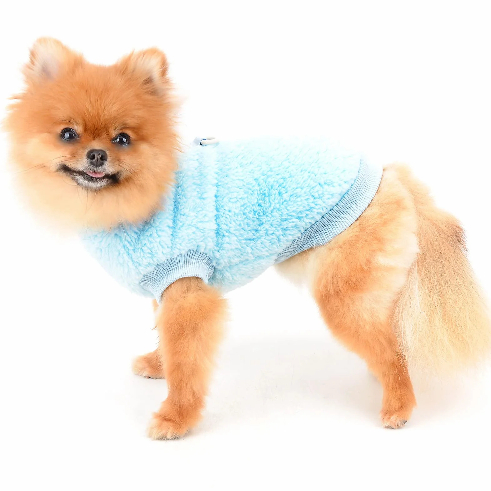 SMALLLEE_LUCKY_STORE Sweter polarowy typu sherpa kamizelka golf sweter z pierścieniem w kształcie litery D miękka bluza dla małych psów, kotów, szczeniaków, chłopców, dziewcząt, yorki, chihuahua,
