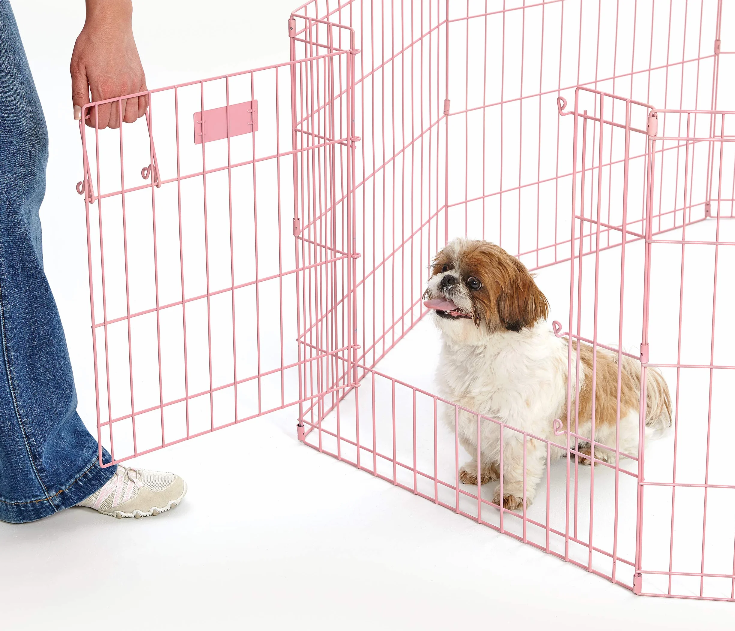 MidWest Homes for Pets Składany metalowy kojec do ćwiczeń dla psów i kojec dla zwierząt domowych z drzwiami, zawiera kołki uziemiające i zapewnia 1,5 metra przestrzeni do zabawy, 61 cm wysokości