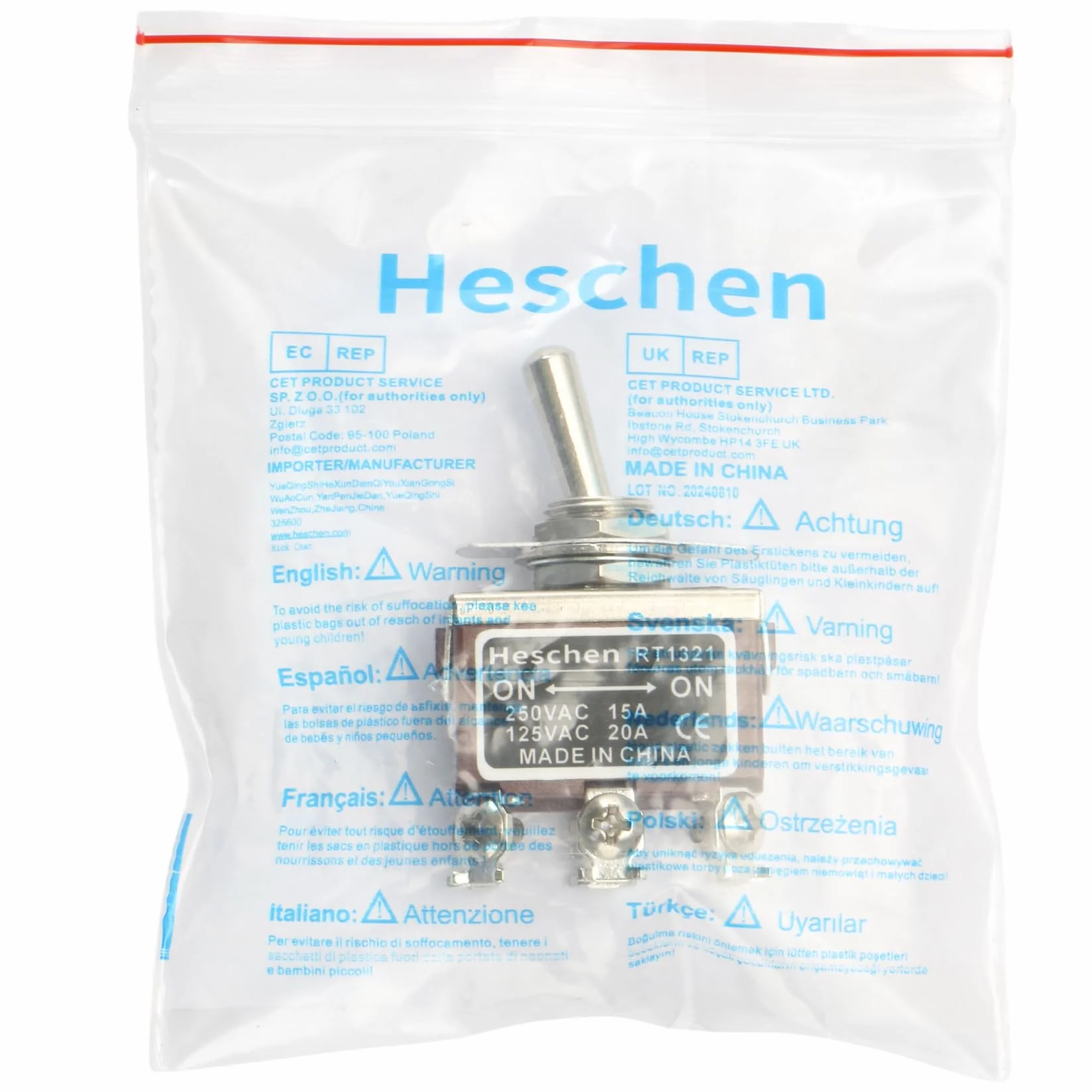 Heschen metalowy przełącznik DPDT 15 A 250 V AC CE