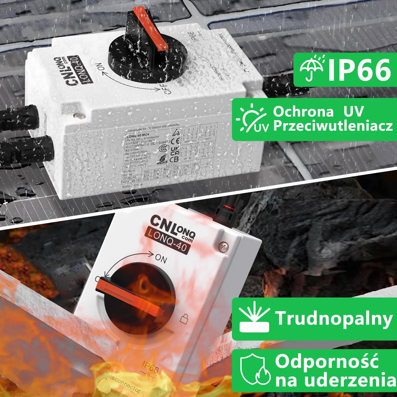 Fotowoltaiczny Wyłącznik Izolacyjny DC1200V 32A Odłącznik 1 Wejścia, 1 Wyjścia Stopień Wodoodporności IP66 Odpowiedni do Systemów Solarnych, Kamperów I Dachowych Systemów PV