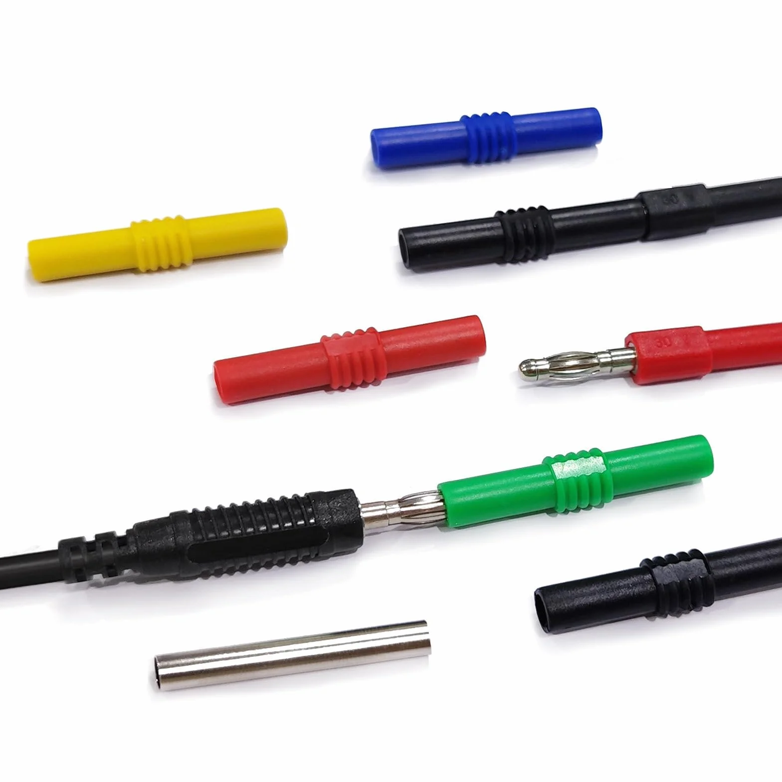 Izolowany łącznik Wtyku Bananowego, 4mm żeńskie do żeńskiego Gniazda Bananowe Złącza Jack Wtyki Bananowe Lutowane do Multimetru Przewody Pomiarowe Końce Sondy Adaptery (5 kolorów)