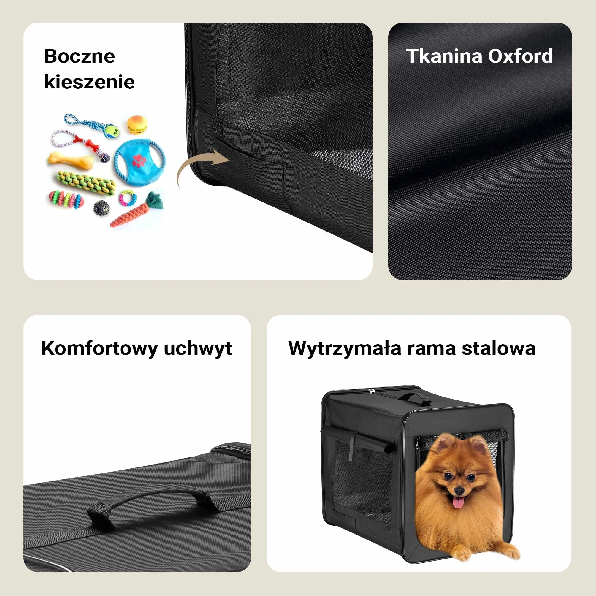 Wiltec Składany transporter dla psa i kota XL (94x66x74 cm), klatka transportowa z poduszką, lekka torba do samochodu dla zwierząt do max. 20 kg
