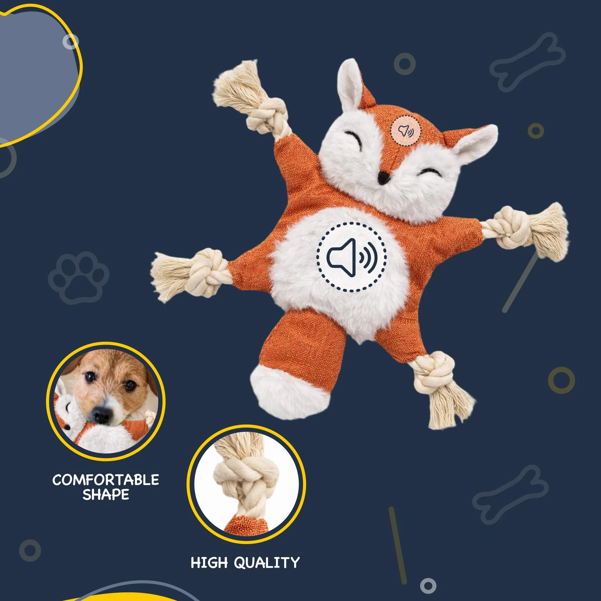 Fancy Pets Piszcząca Lis Zabawka dla Psa 30 cm, Pluszowy Lis dla Psa z Piszczałką i Szeleszczącym Materiałem, Pluszowa Zabawka dla Małych Psów i Szczeniaków Bez Wypełnienia