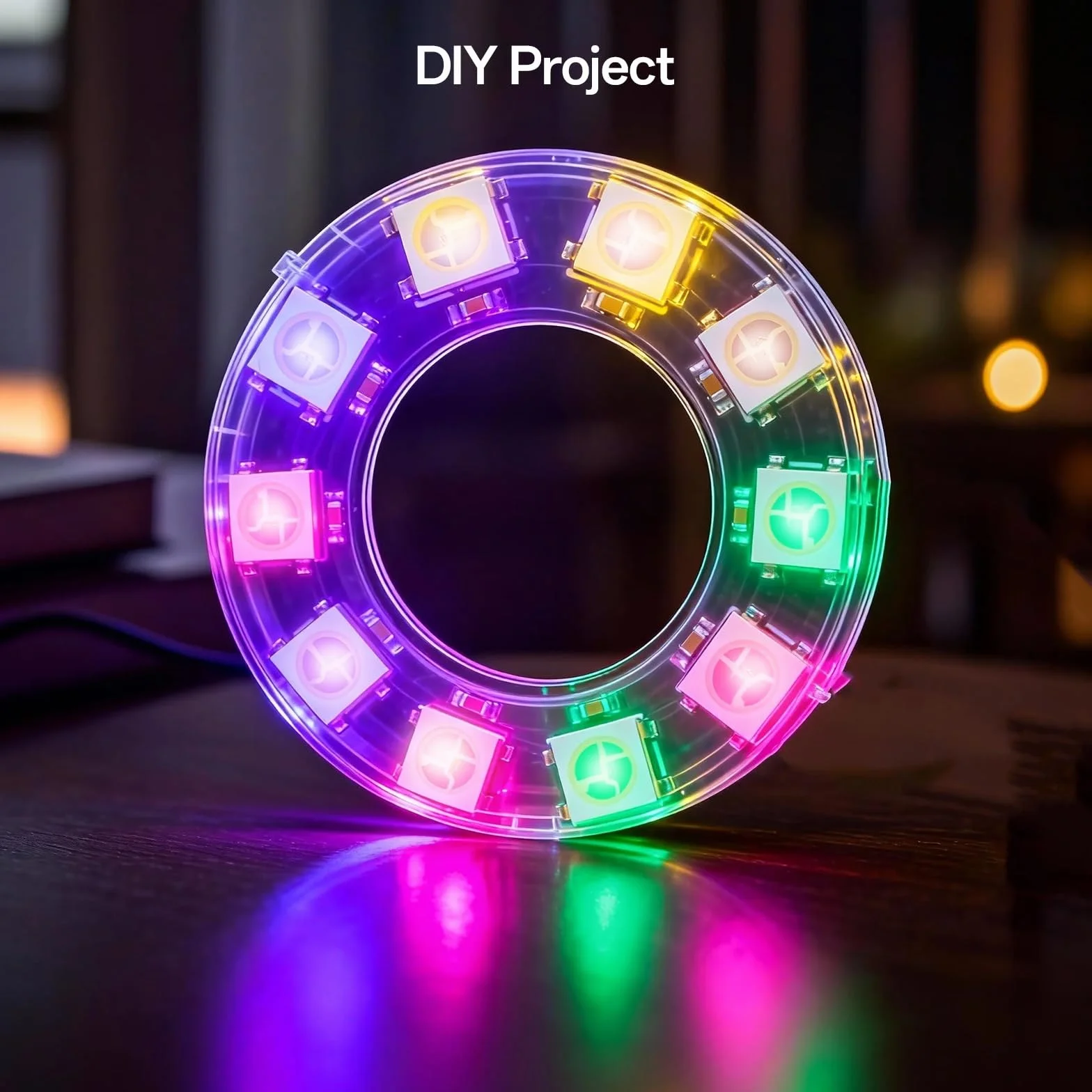 CUQI WS2812 RGB LED pierścień 8-bitowy 50 mm do Arduino Raspberry Pi czarny 3 szt.