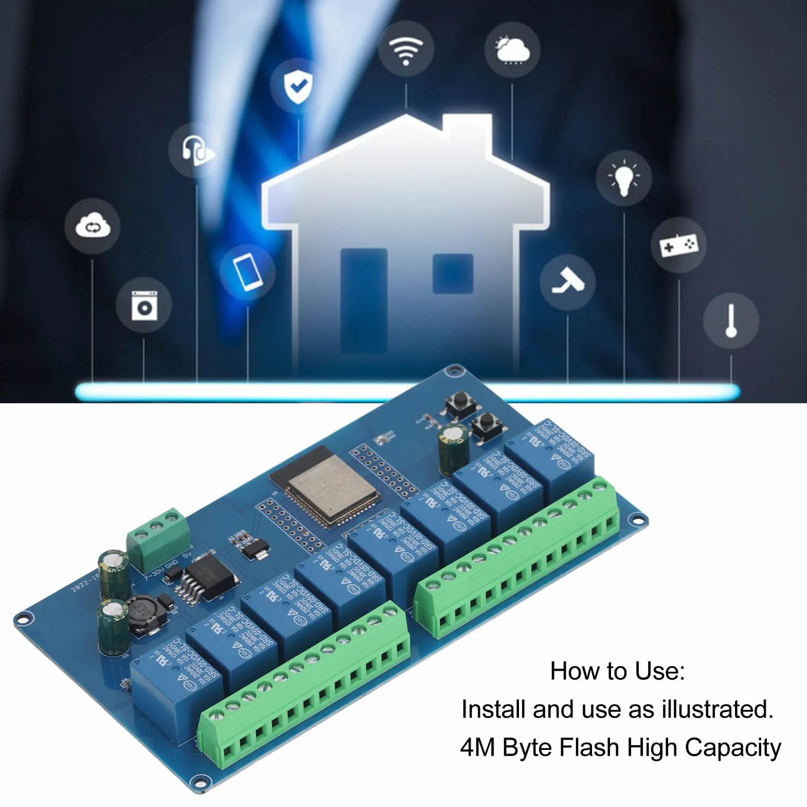 DC 5 do 30V PCB 8-kanałowy moduł przekaźnikowy WROOM 32E WiFi Sterowanie Bezprzewodowe BLE Development Plate do sterowania obciążeniami