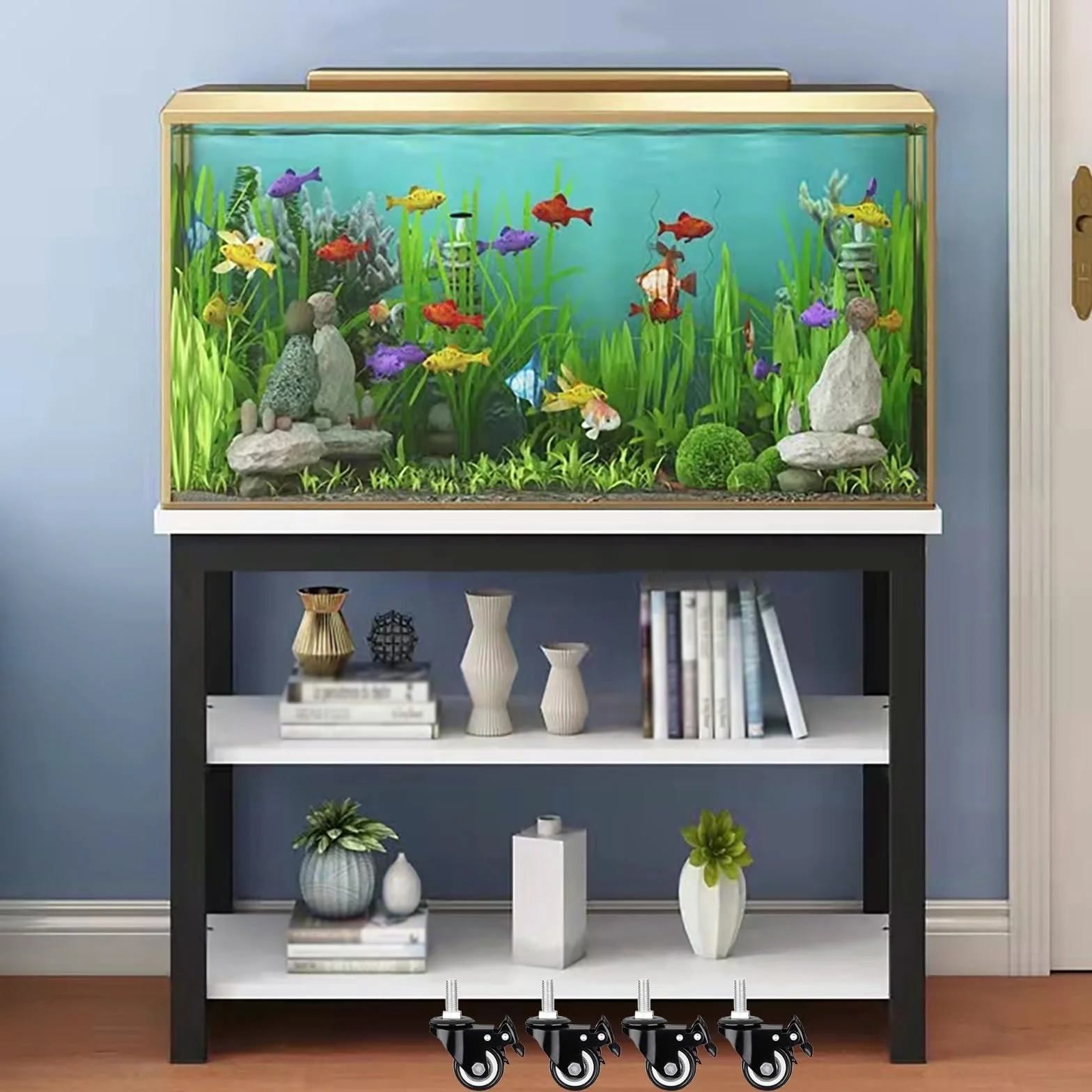 Wielopoziomowa szafka na akwarium, stojak do terrarium z gadami, trwały uchwyt do akwarium z żółwiem, wszechstronna półka na zbiornik dla zwierząt domowych i organizer na książki