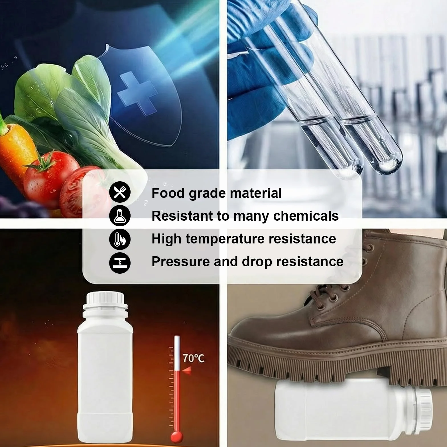 2 butelki z szeroką szyjką 1000 ml, z nakrętką, HDPE, butelki laboratoryjne, 1 l, butelki plastikowe z szeroką szyjką, butelka chemiczna z pokrywką, do laboratorium, kuchni lub hobby, kolor