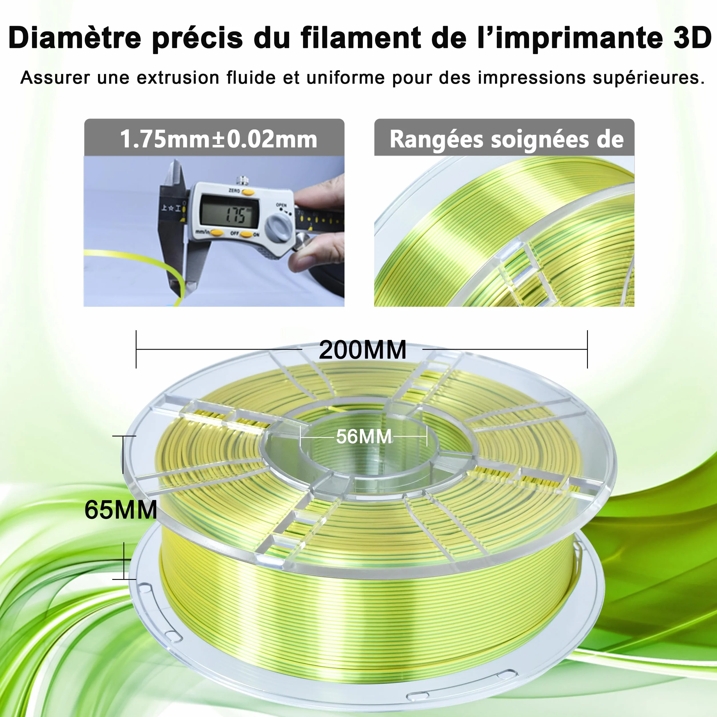 iBOSS Filament do drukarki 3D, PLA, 1,75 mm, dwukolorowy, jedwabny filament do druku 3D, współwytłaczany, błyszczący filament 1 kg (2,2 funta), dwukolorowy żółty zielony