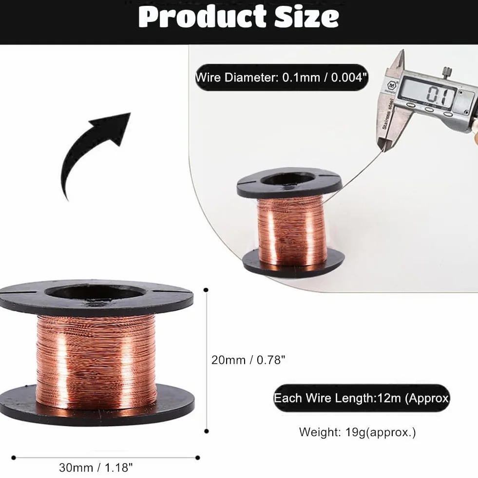 Lakierowany drut magnetyczny miedziany 0.1mm 15m - drut nawojowy naprawczy 5 sztuk