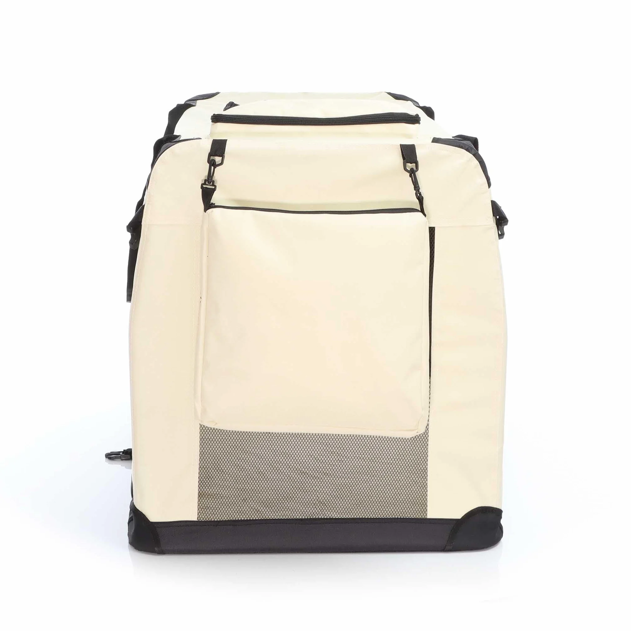 Fudajo Składany transporter dla psa i kota XXL (90x60x64 cm) beżowy, klatka transportowa z poduszką, lekka torba do samochodu dla zwierząt do max. 25 kg