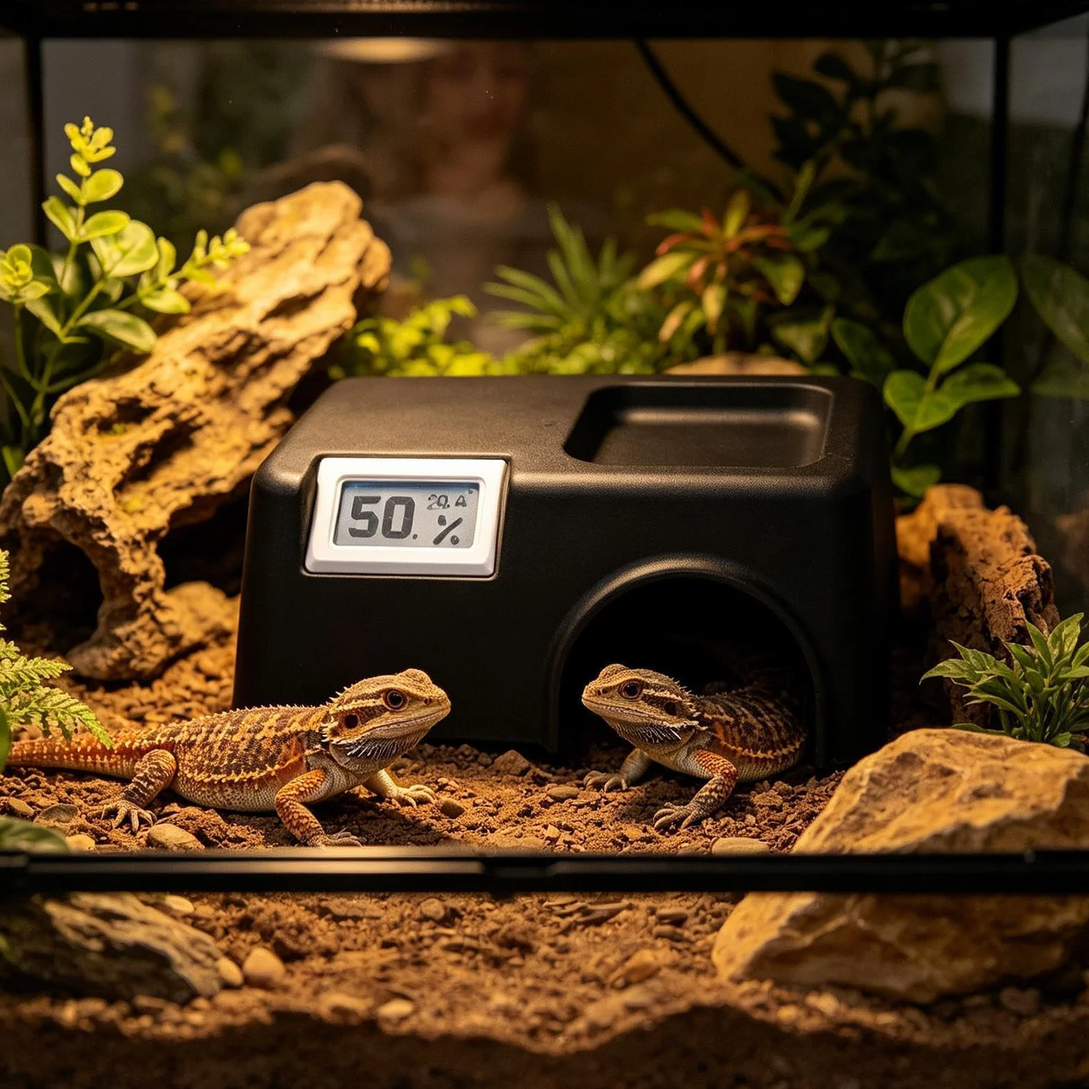 Jaskinia Gekona - Kryjówka Węża z Czujnikiem Temperatury i Wilgotności - Kryjówka Gekona - do Terrarium dla Węży, Żab, Płazów i Małych Zwierząt – Bezpieczne Schronienie oraz