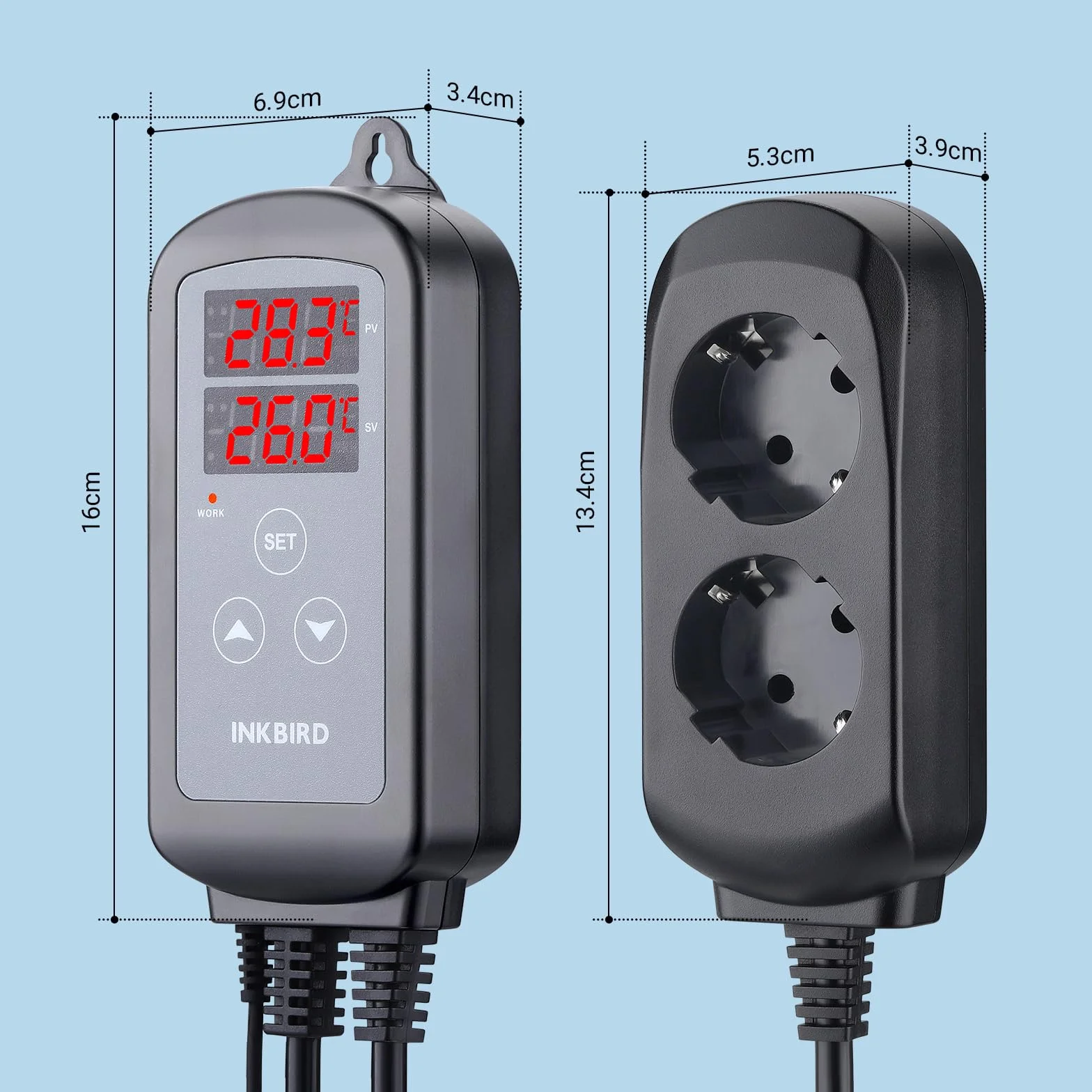 Inkbird ITC-2T termostat, cyfrowy regulator temperatury z dwoma gniazdkami grzewczymi, timer cyklu dzień/noc, funkcja alarmowa, do terrarium, szklarni, zwierząt płozonych