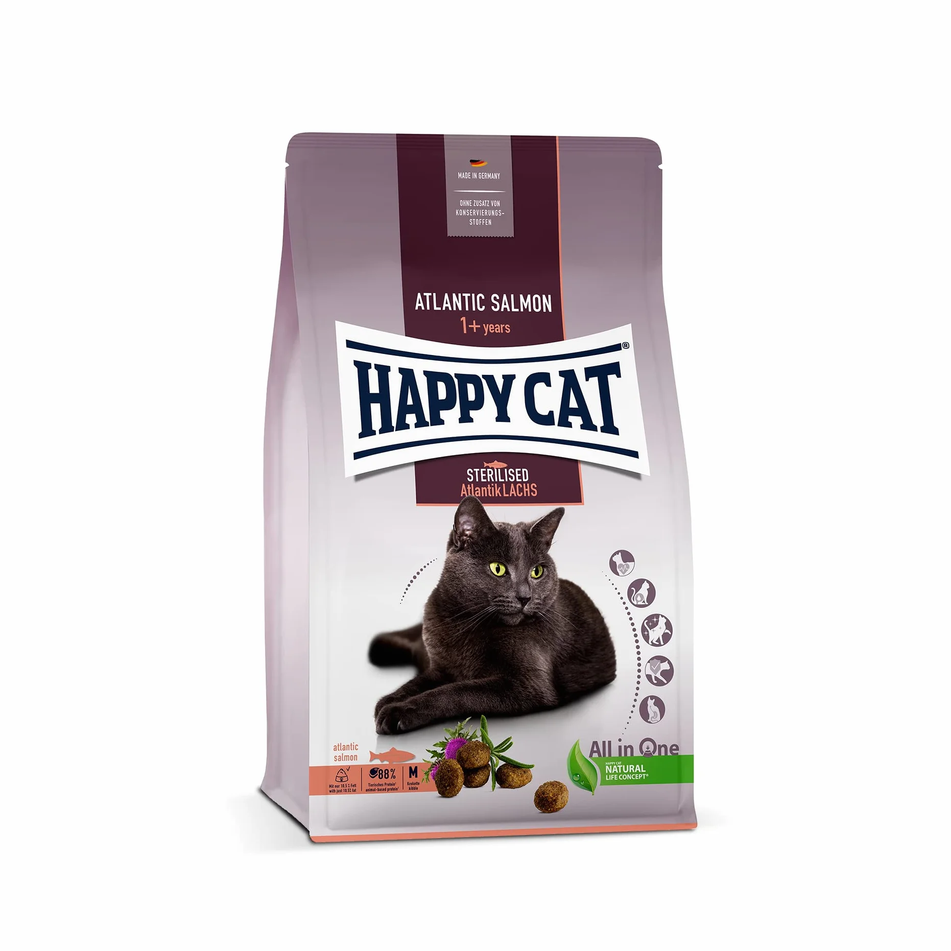 Happy Cat 70581 – sterylised Adult Atlantik łosoś – sucha karma dla sterylizowanych kotów i kaców – zawartość 10 kg