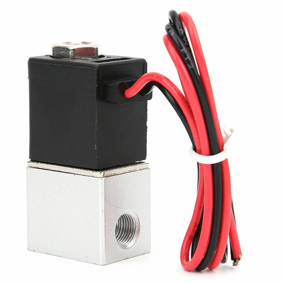 Elektrozawór elektromagnetyczny 2-drogowy DC 12V z gwintem 1/4" lub 1/8" wykonany z aluminium stop stosowany do wody, oleju i powietrza