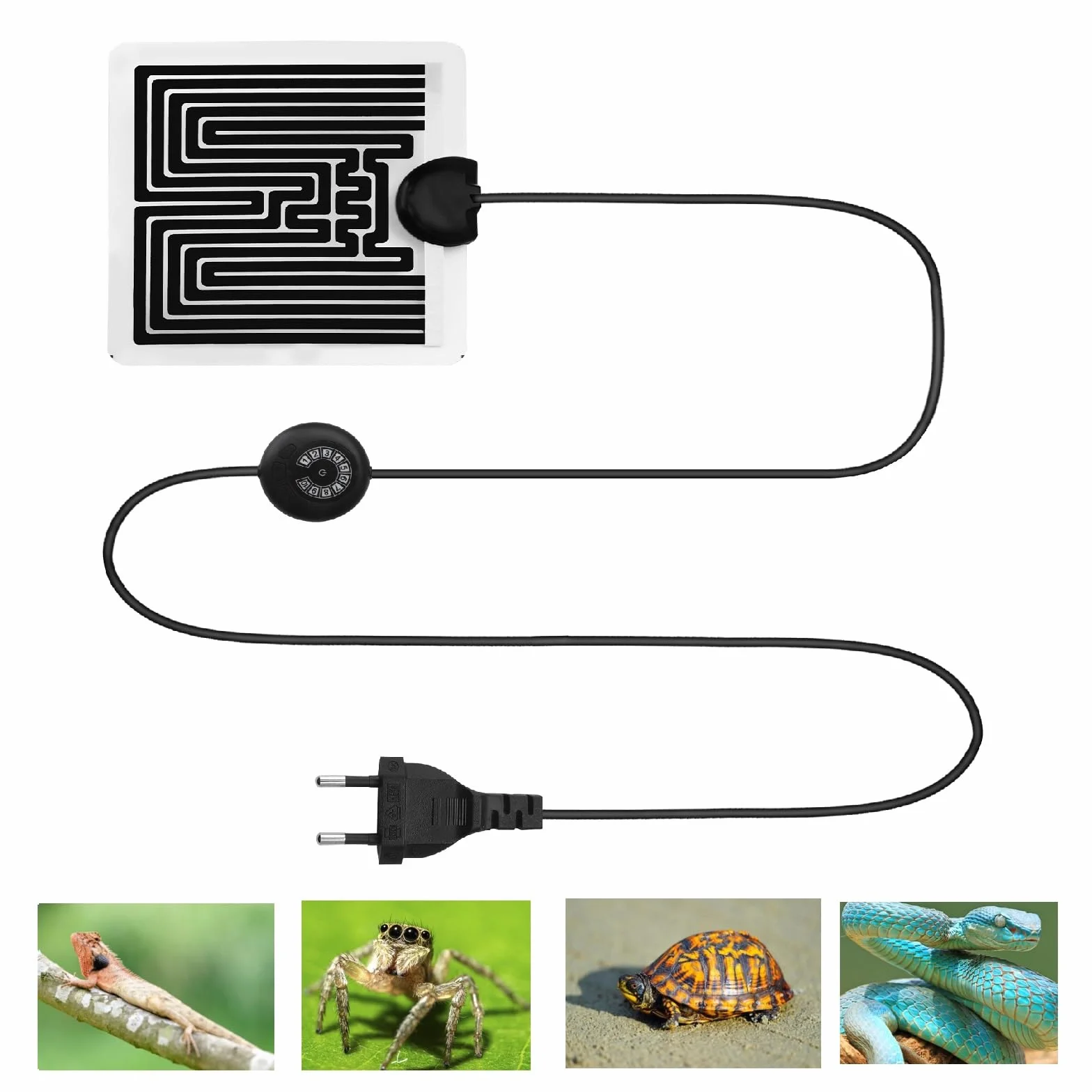 HENGBIRD Mata grzewcza do terrarium z 10-stopniowym regulatorem temperatury, mata grzewcza dla gadów, poduszka grzewcza dla żółwi, jaszczurek, węży, gekonów, pająków, gąsienic 5 W, 15 x 14 cm