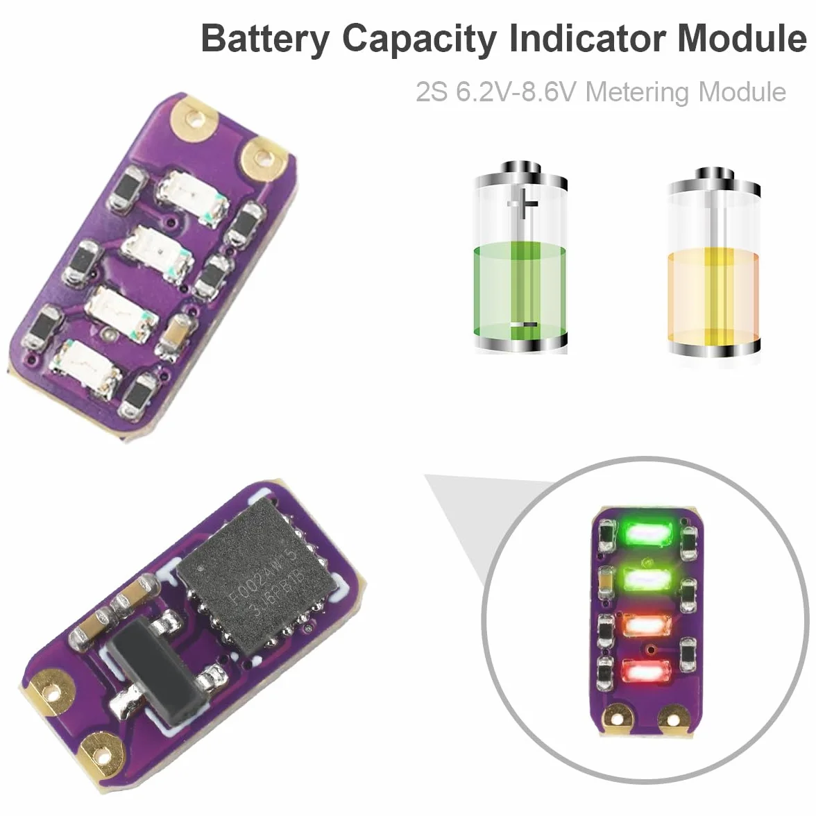 5 sztuk LED wskaźnik pojemności baterii, moduł pomiarowy 2S 6,2 V – 8,6 V akumulator litowo-jonowy 18650, z samoblokującym się mikro-przełącznikiem, 26 kabli AWG