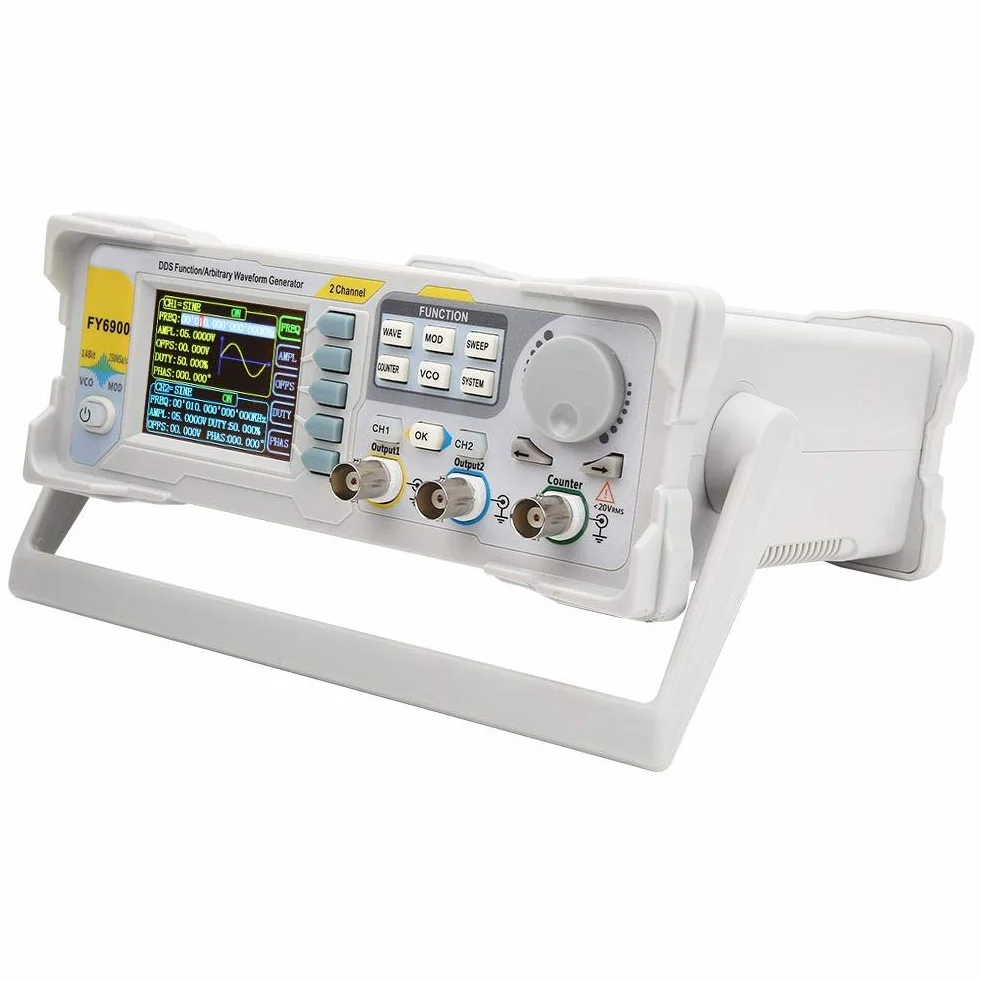 Cyfrowy generator sygnału, FY6900 Sinus 0-30 MHz 2,4-calowy wyświetlacz TFT z funkcją DDS, generatory źródeł impulsów kształtu fali, miernik częstotliwości 250 MSa/s VCO-Burst-AM/PM/FM/ASK/FSK/PSK