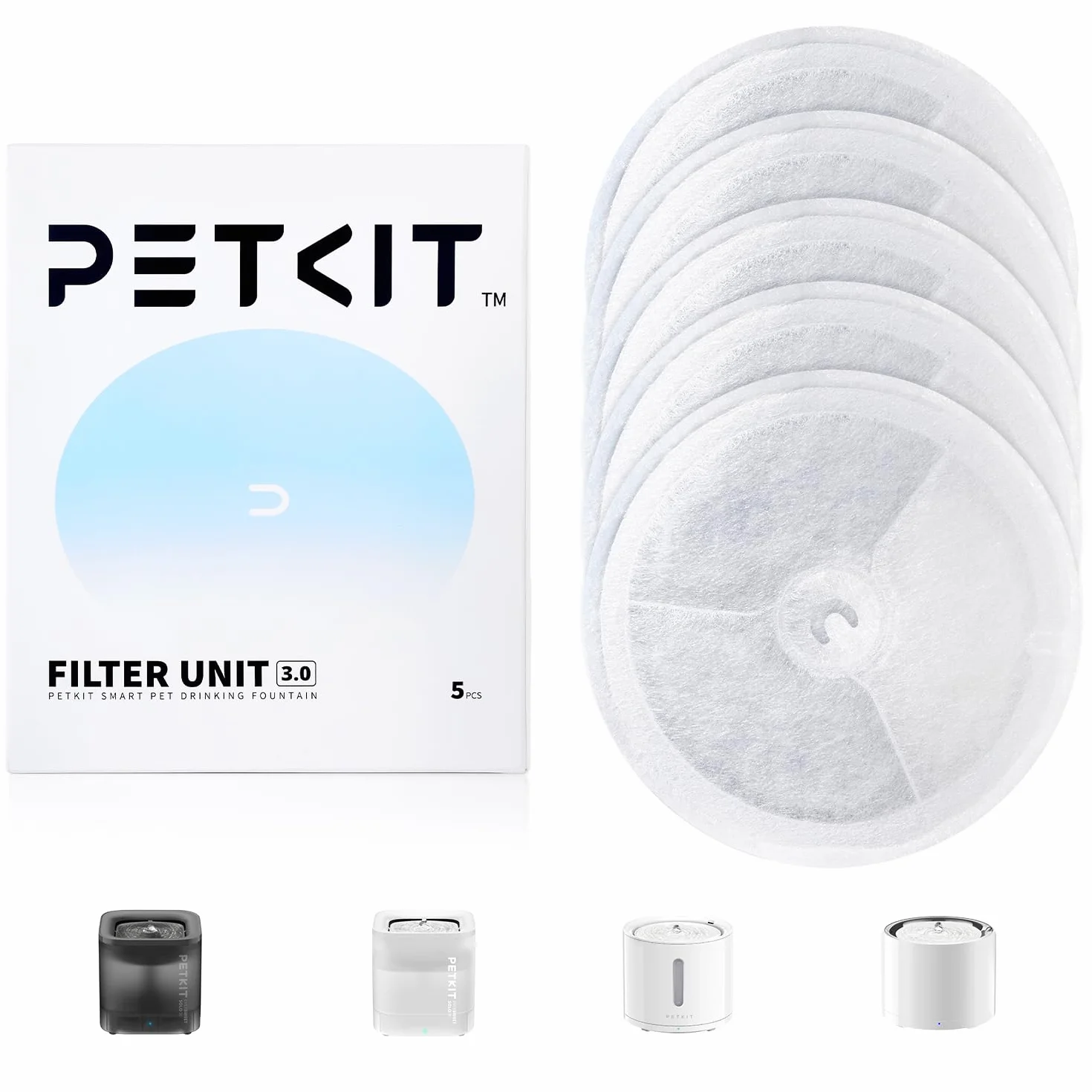 PETKIT Filtry do Fontanny do Wody dla Kota, Zespoły Filtrujące dla EverSWEET 2, EVERSWEET 3 i CYBERTIAL PUREDRINK, Filtry Zamienne (3.0 5 Sztuk)