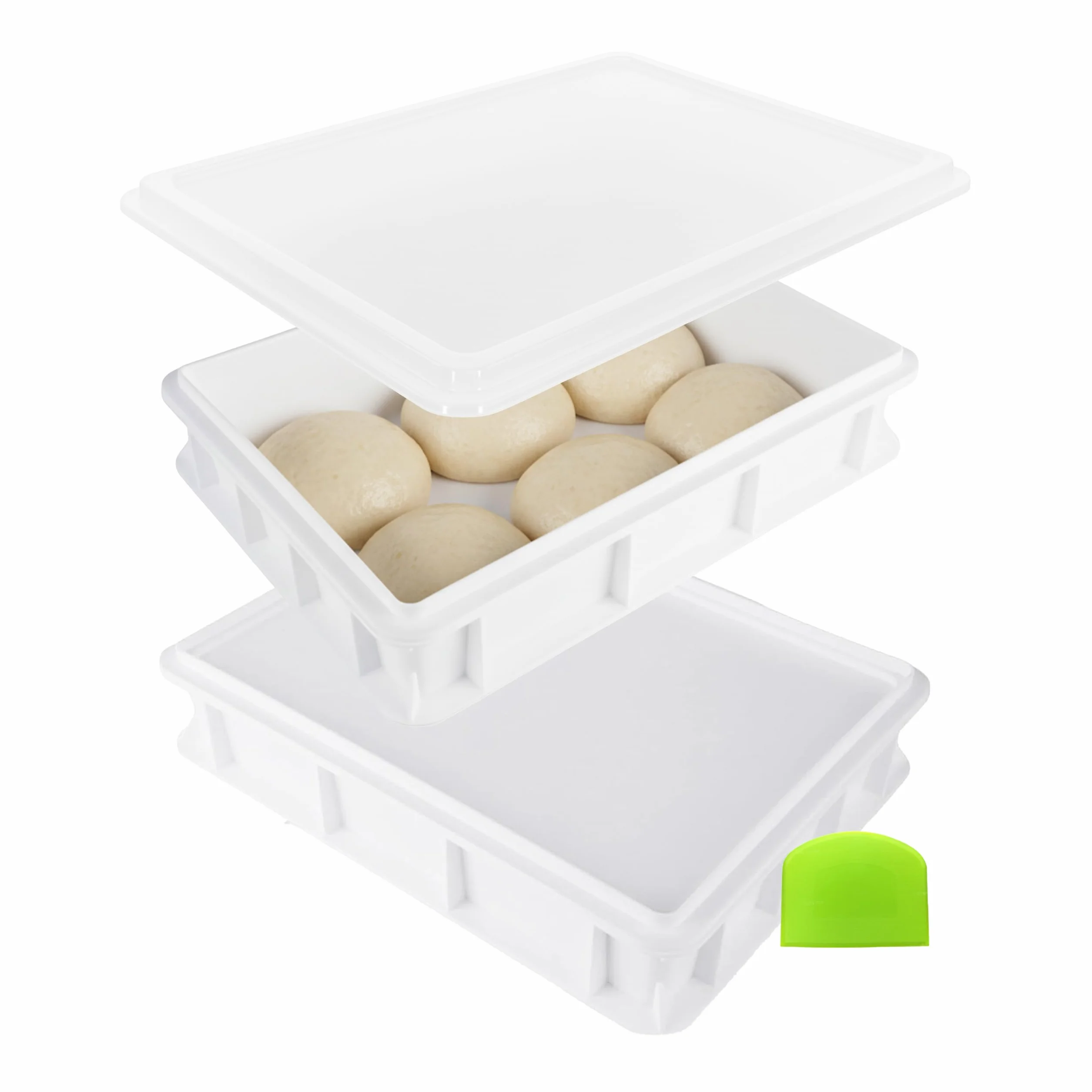 Relaxdays Pudełko na ciasto do pizzy 2 szt. z pokrywką, plastikowe przechowywanie do układania w stos, 7 x 40 x 30 cm, białe