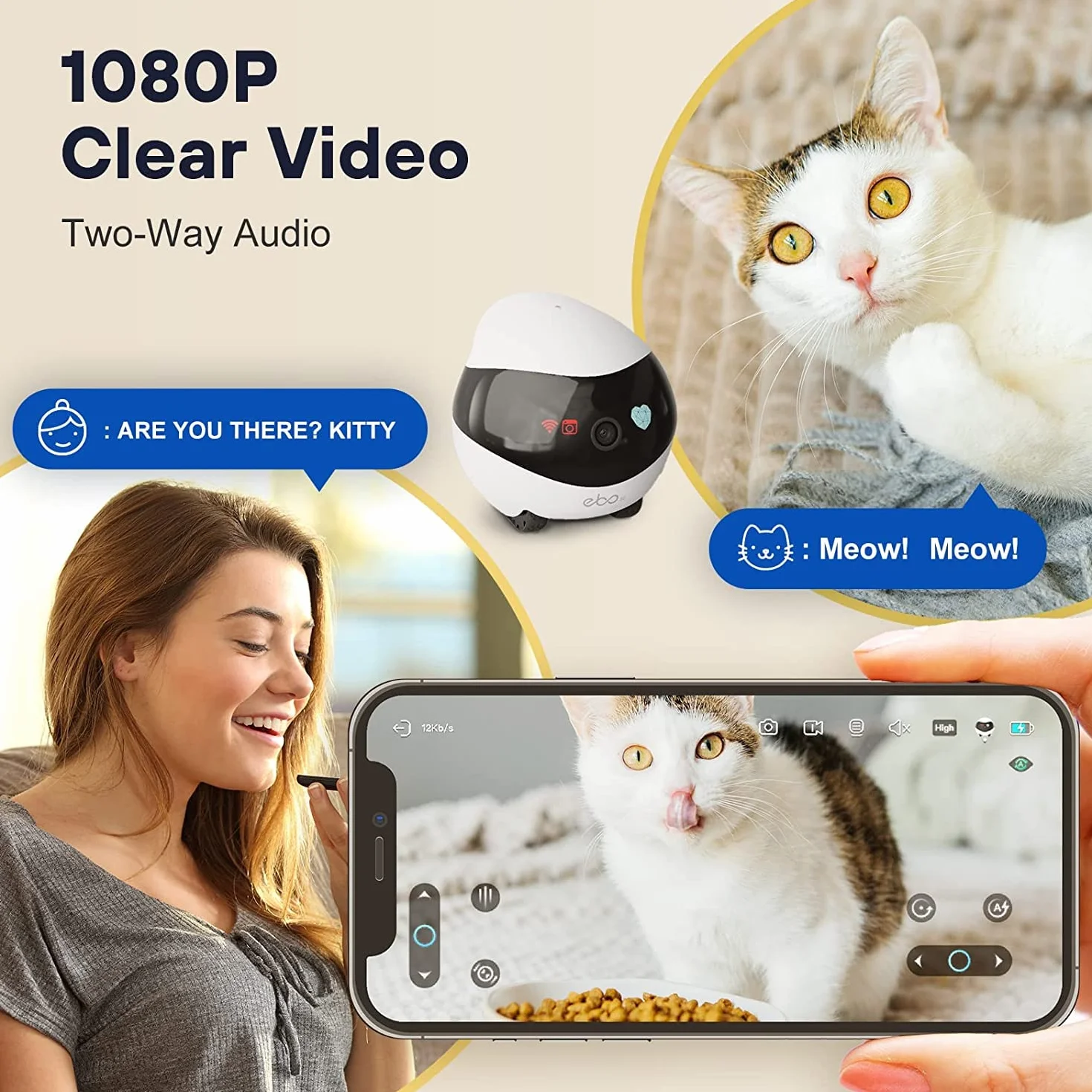Enabot EBO SE Robotyczna kamera dla zwierząt domowych z kółkami, kamerą monitorującą 1080p, automatycznym rejsem, dwukierunkowym dźwiękiem i noktowizorem