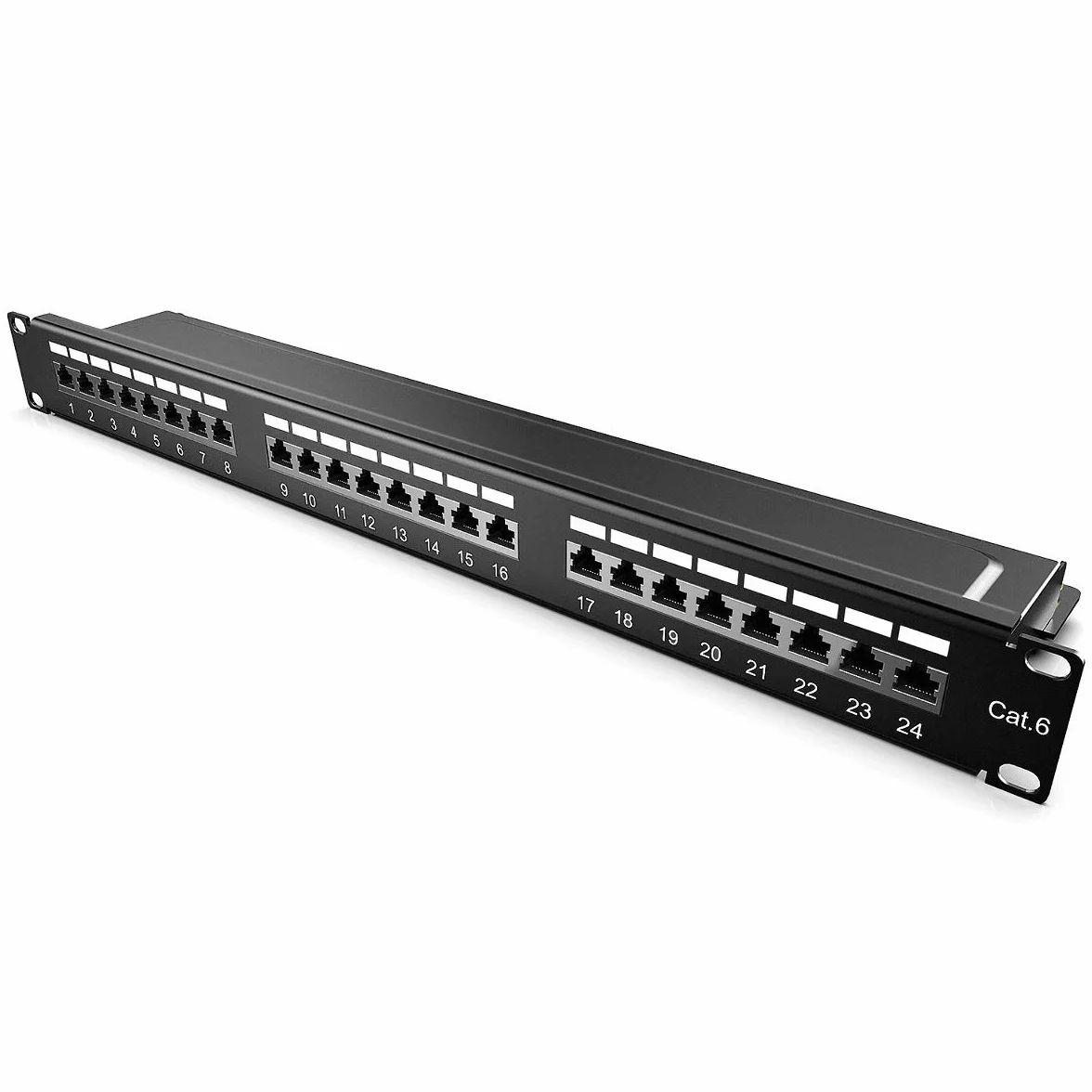 kwmobile 24-portowy panel krosowy Cat6 19" ekranowany z kablem uziemiającym czarny