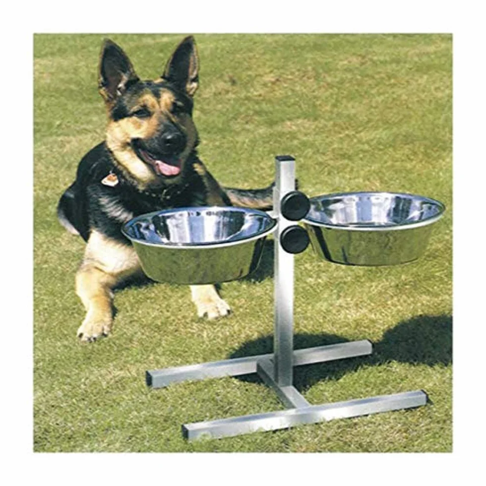Kerbl Karmnik z miskami ze stali nierdzewnej, płynna regulacja miski dla psów, 2 x 2800 ml, wysokość 43 cm, czarna