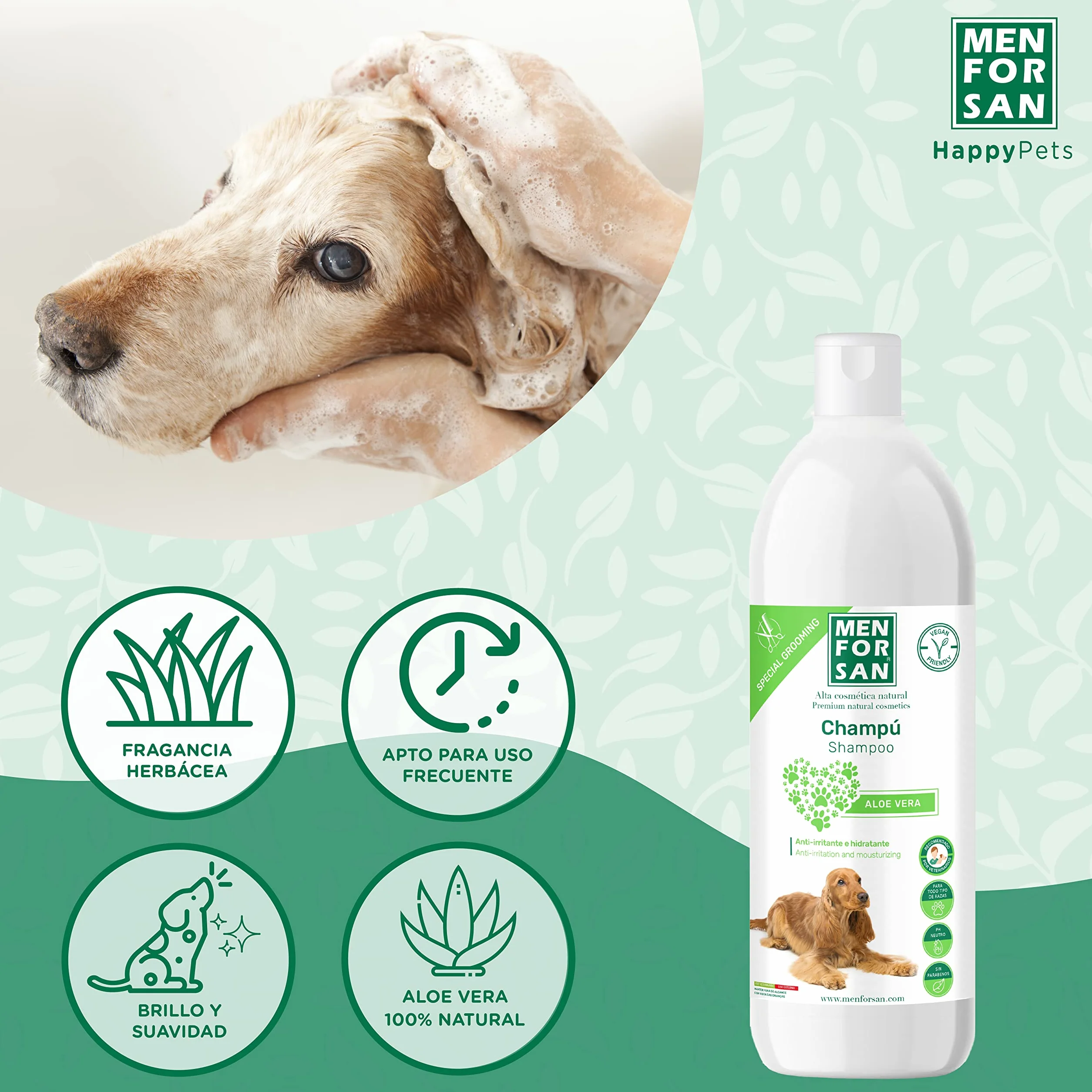 MENFORSAN Aloe Vera szampon dla psów 1 litr - opakowanie 2 szt., zielony