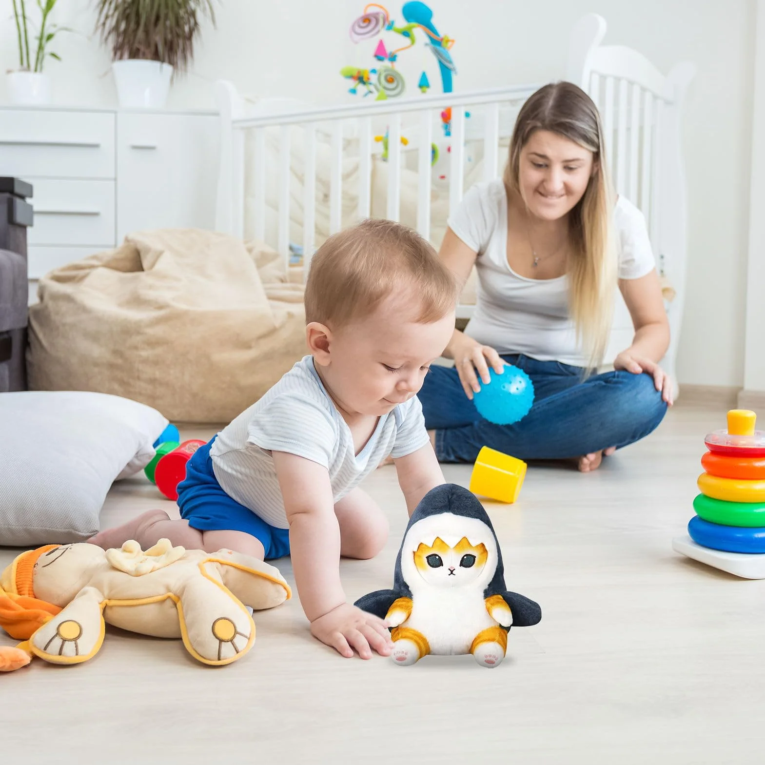 Pluszowa zabawka, kot rekin 22 cm, pluszowa lalka, rekin kot, pluszowa zabawka, kot Kawaii, przytulanka do domu/biura/salonu/sypialni, prezent dla dzieci (żółta)