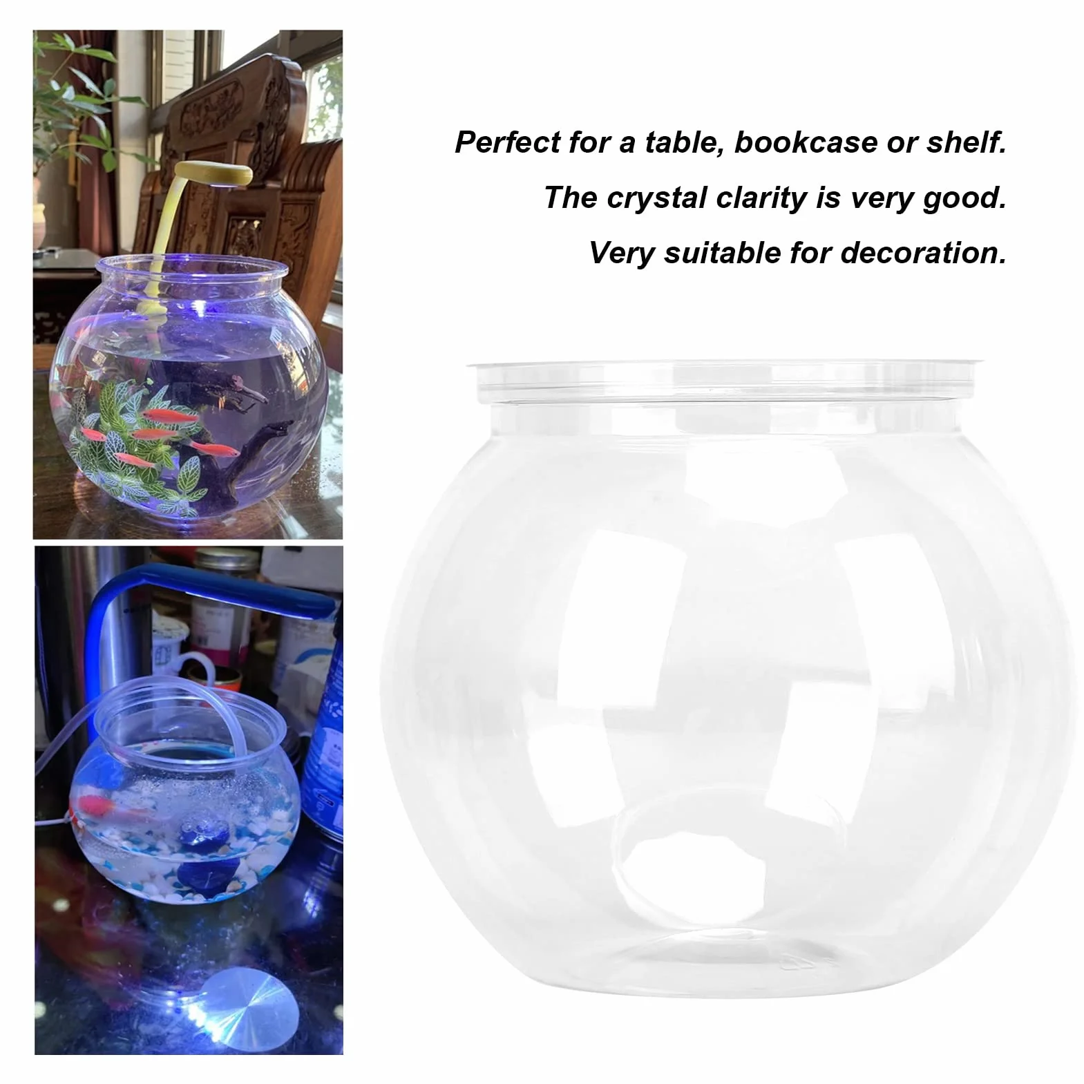 Mini Zbiornik na Ryby, Klasyczna Miska na Ryby w Stylu Bębna, Przezroczysta Plastikowa Okrągła Miska, Akwarium Widok 360°, Centralny Element Akwarium lub Terrarium