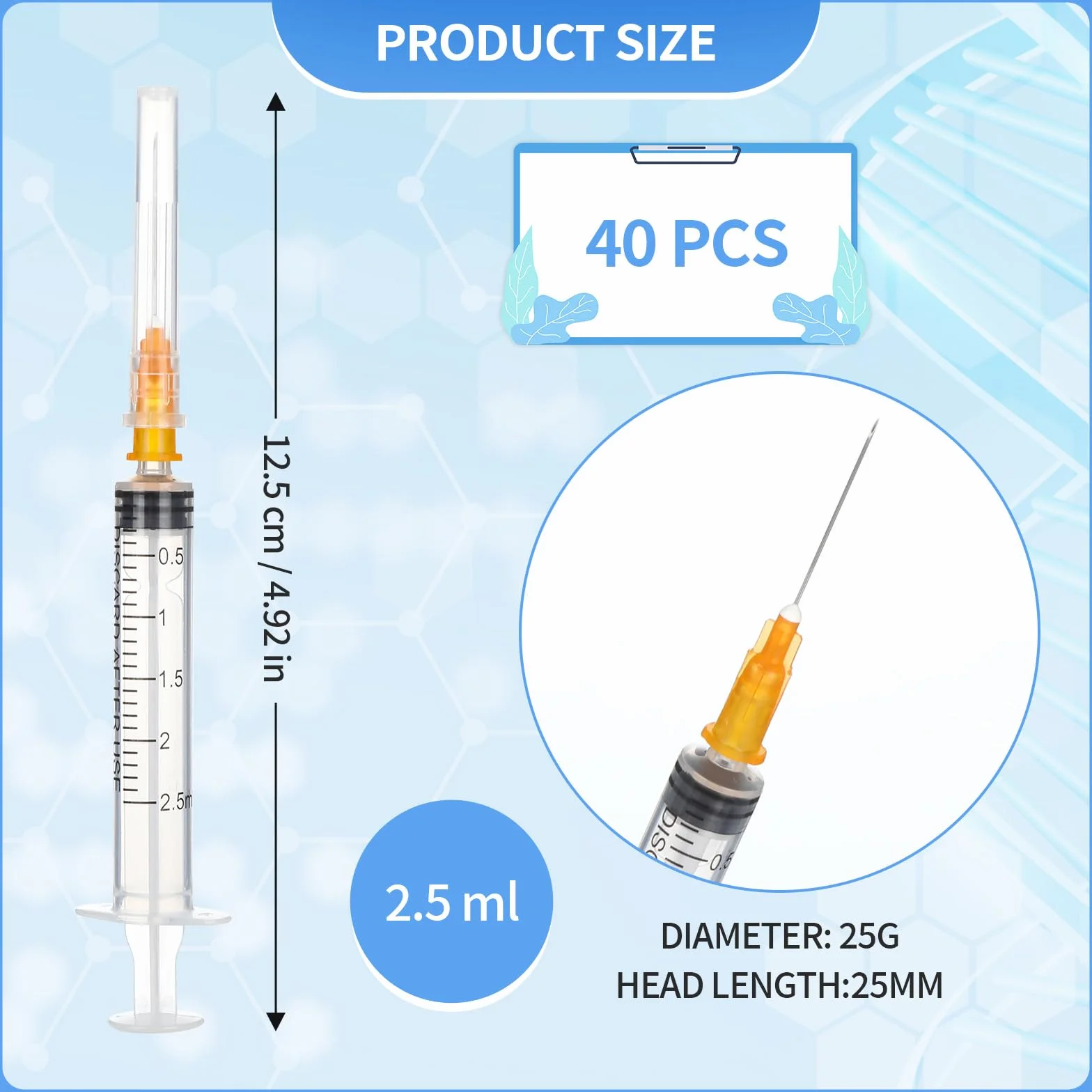 40 sztuk strzykawek z tworzywa sztucznego z igłą, wszechstronne strzykawki 2,5 ml, plastikowa strzykawka pakowana pojedynczo, strzykawki dozujące z nasadkami do ogrodu, do pielęgnacji zwierząt