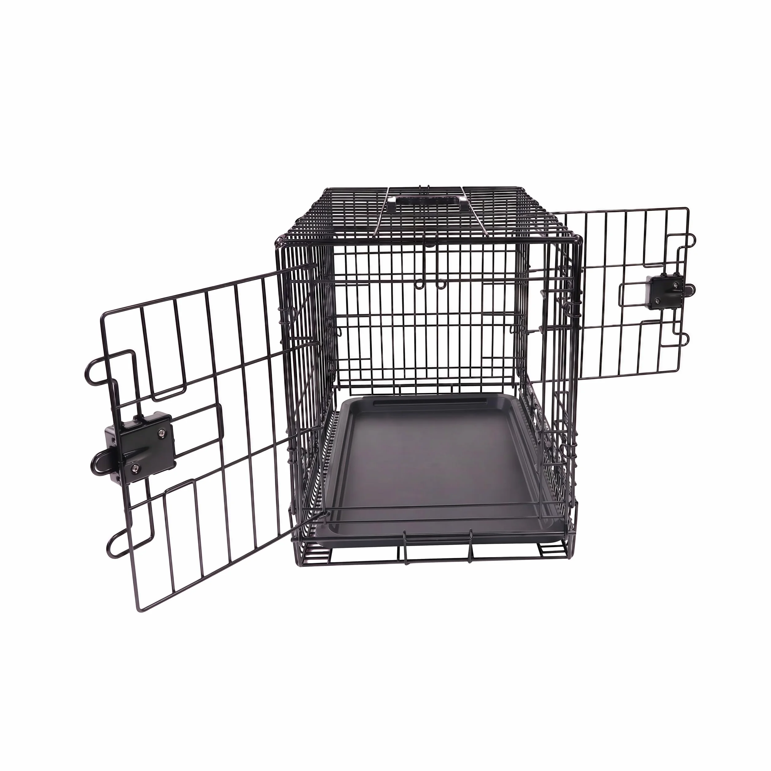 Amazon Basics Klatka dla psów, z drutu metalowego, wytrzymała, składana, z podstawką, podwójne drzwiczki, 56 x 33 x 41 cm (dł. x. szer. x wys.), czarna